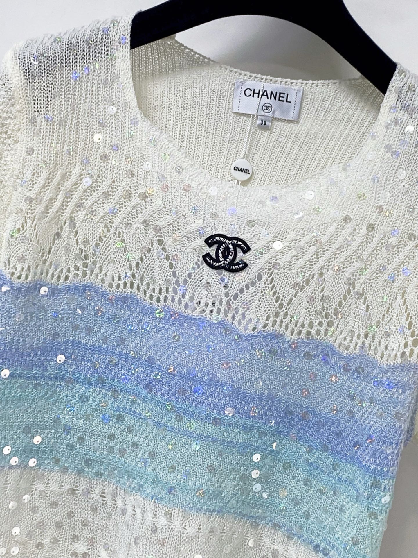 Chanel 2026 Short-Sleeved Shirt  Blue White Wool 479938