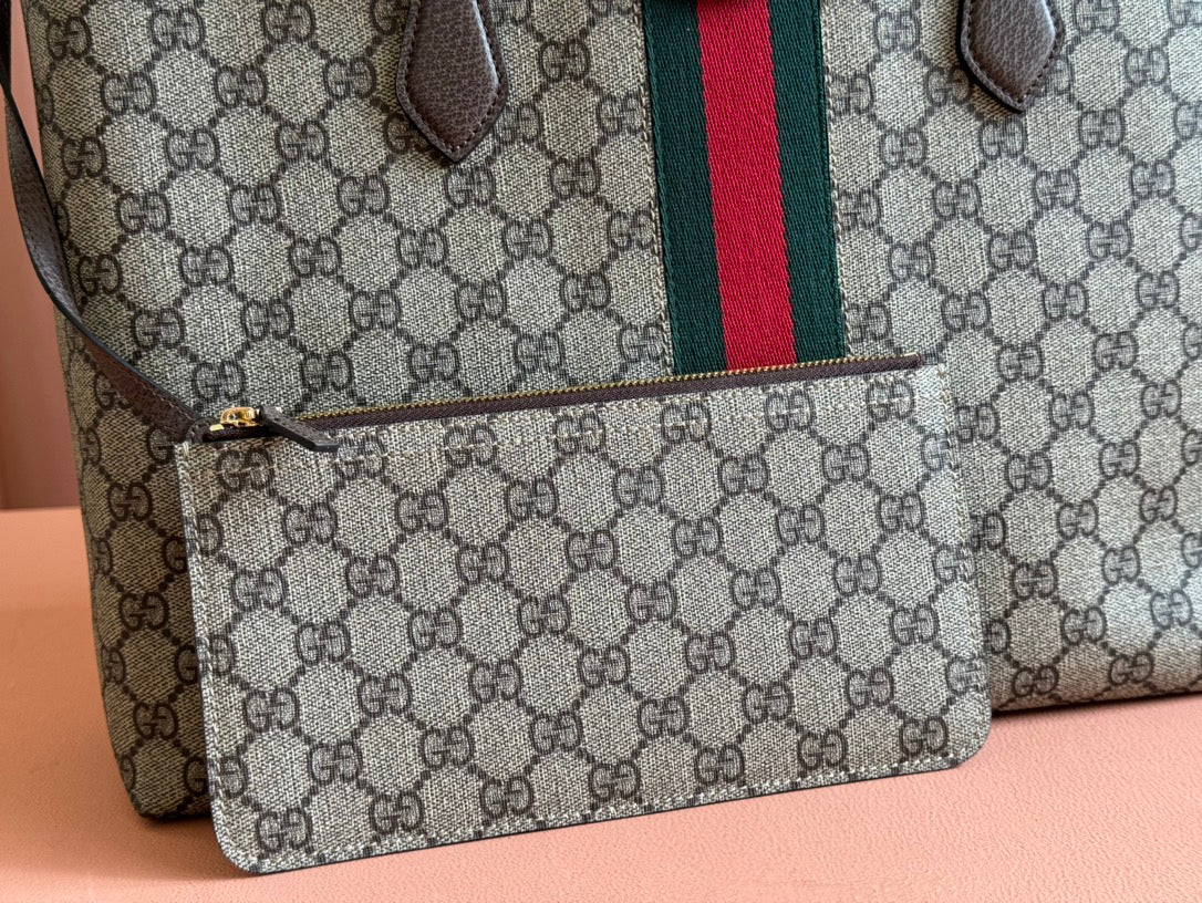 Gucci Ophidia 38cm Bag Ebony Brown Leather Canvas 244454
