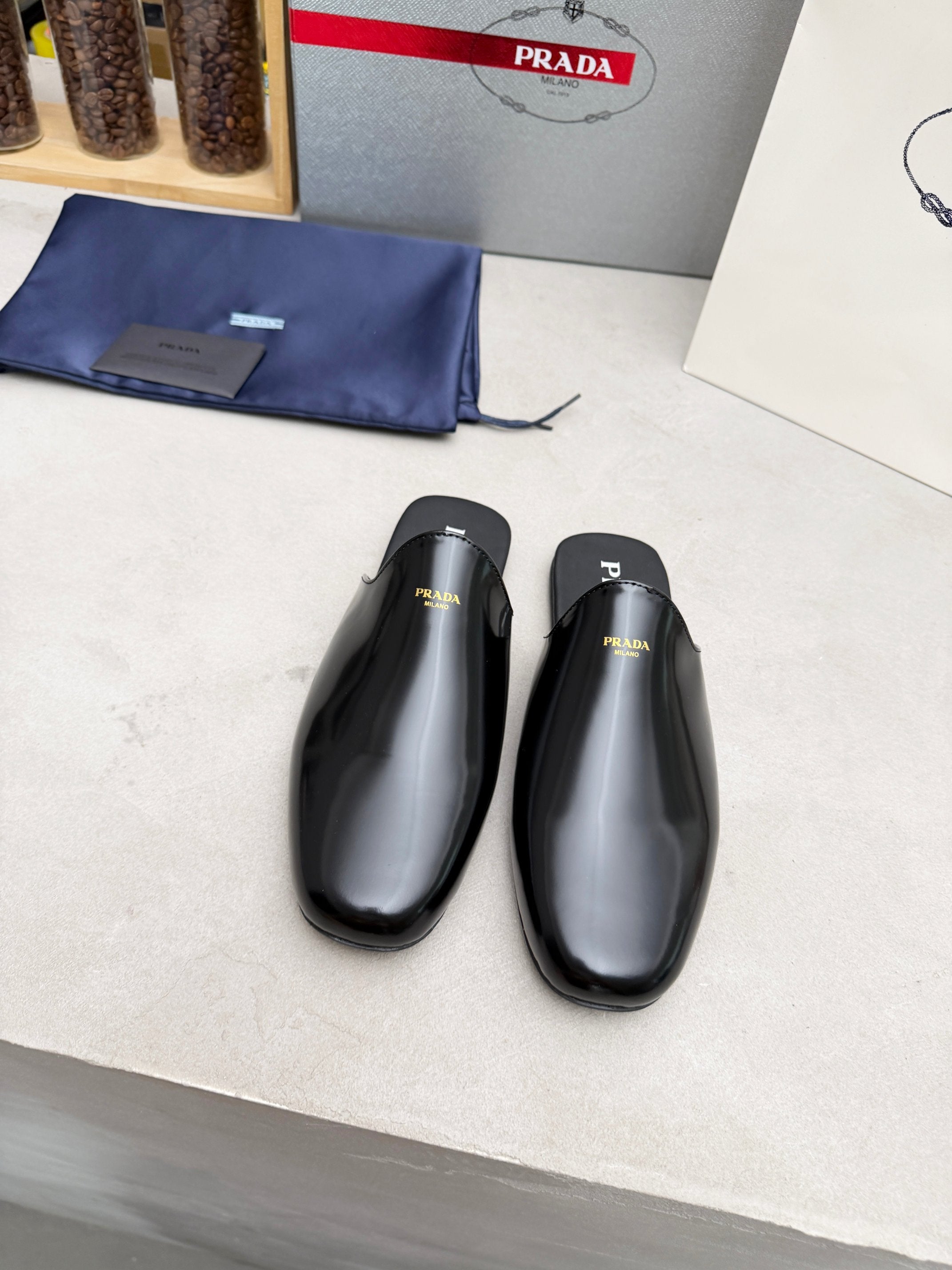 Prada 2026 Brushed Black Slippers Leather 778940