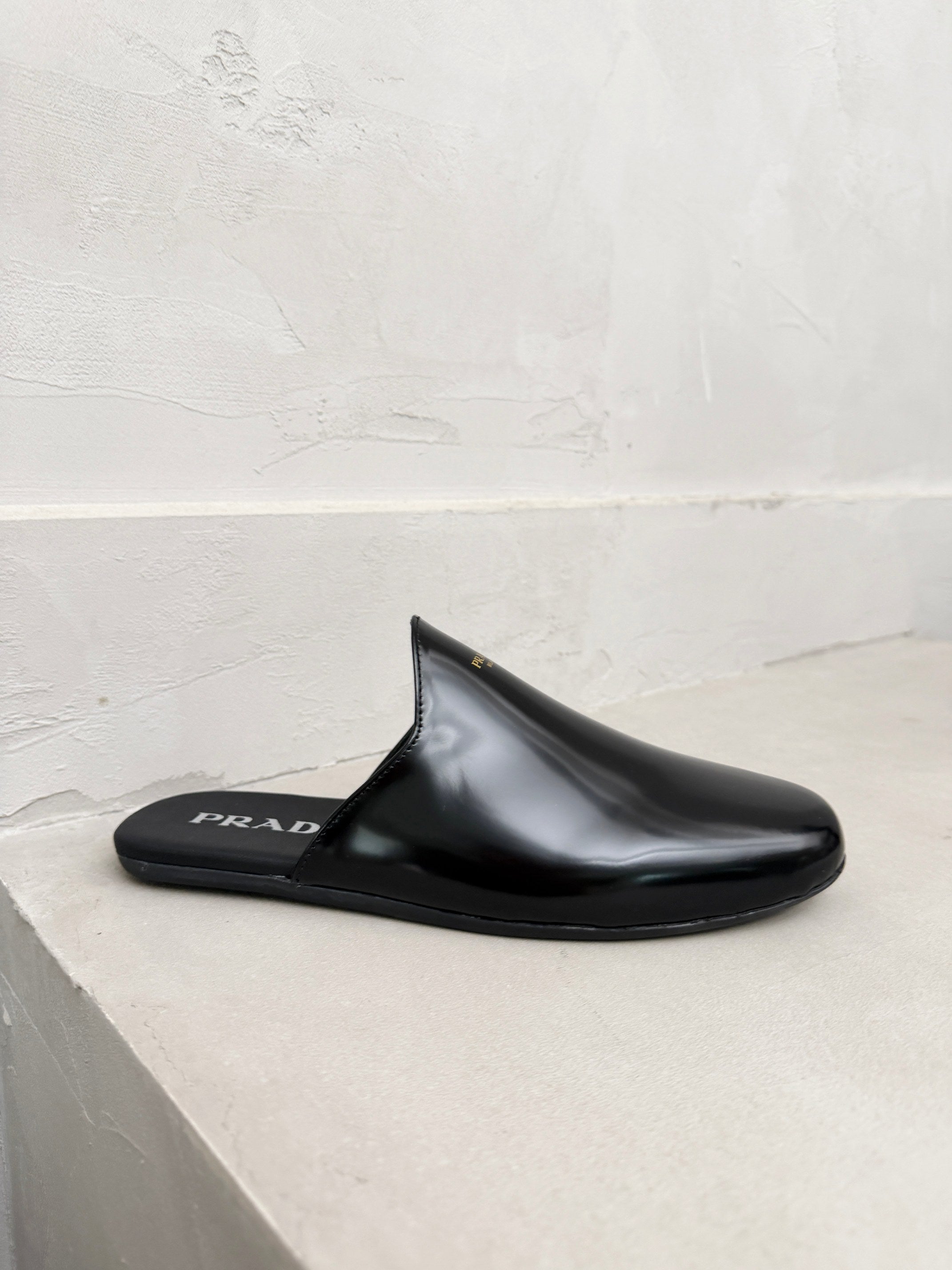 Prada 2026 Brushed Black Slippers Leather 778940