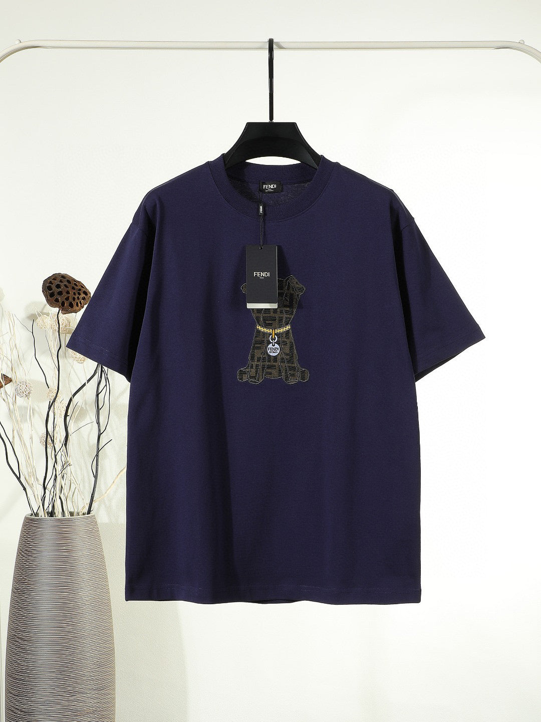 Fendi 2026 Men's Puppy Embroidered T-shirt Cotton 797178