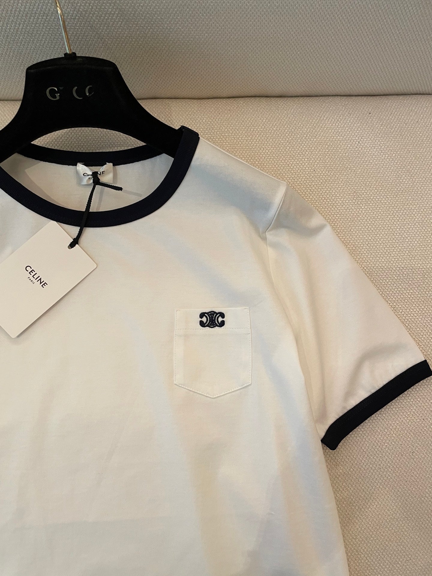 Celine Small Logo t-shirt White mix Black Cotton
