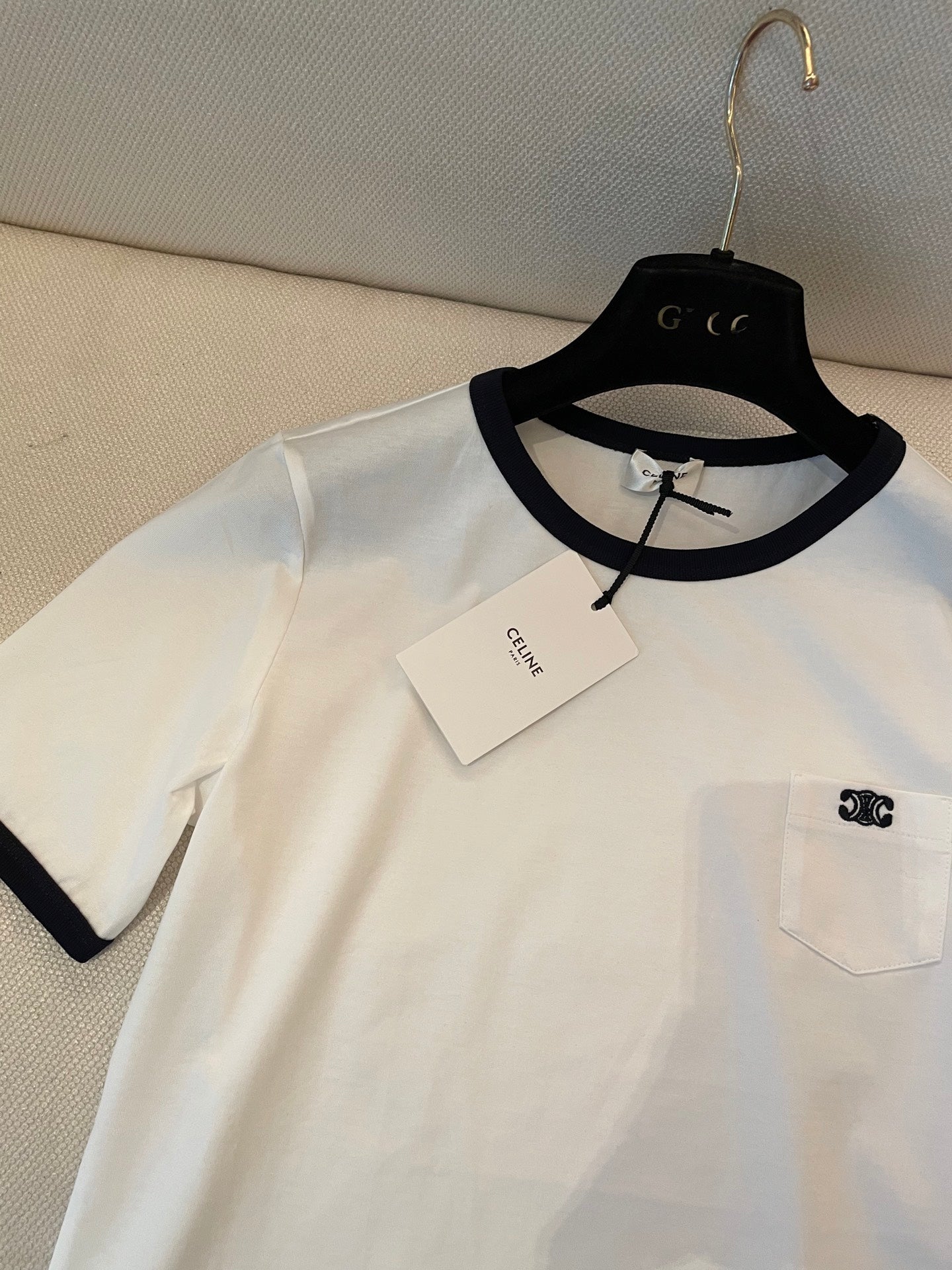 Celine Small Logo t-shirt White mix Black Cotton