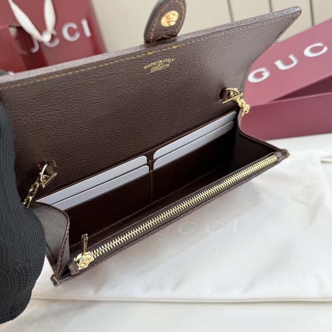 Gucci 2026 Jackie Wallet 19cm Brown Canvas Leather