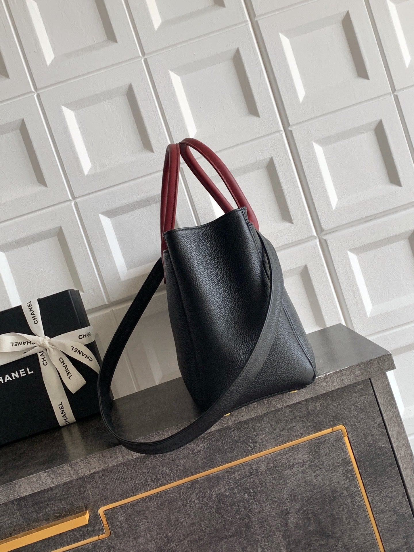 Chanel 2026 Shopping Bag Black mix Burgundy Calfskin
