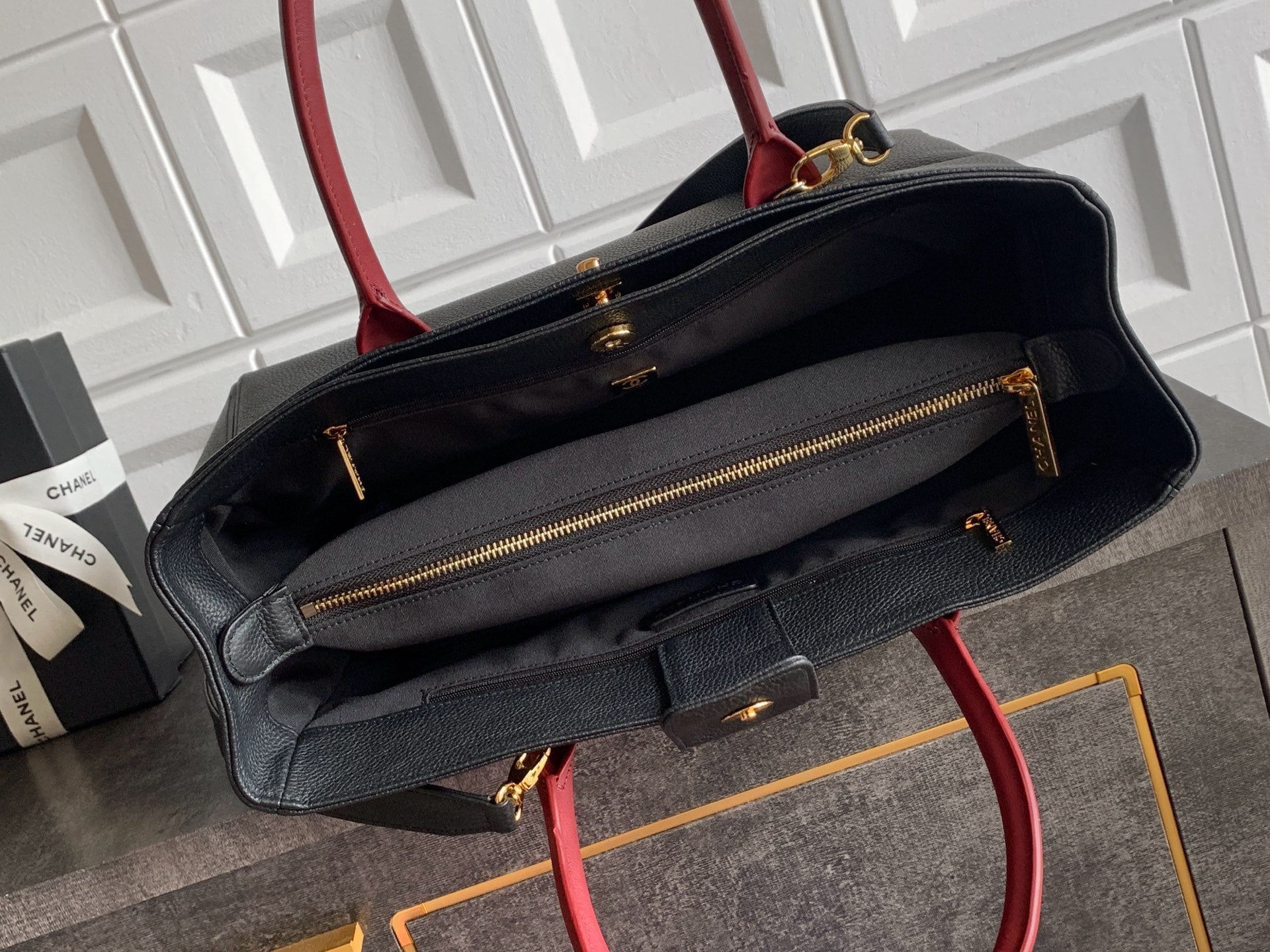 Chanel 2026 Shopping Bag Black mix Burgundy Calfskin