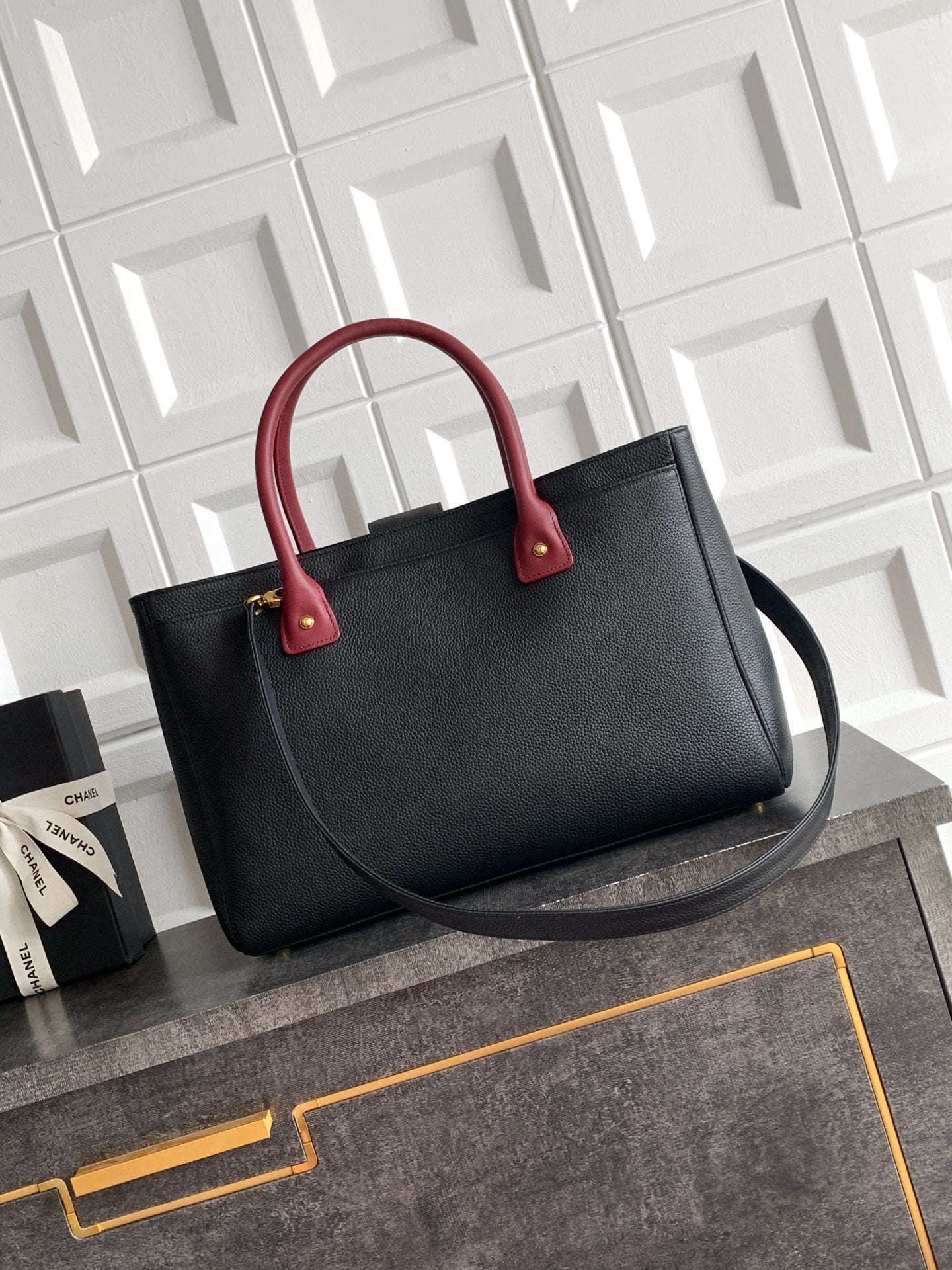 Chanel 2026 Shopping Bag Black mix Burgundy Calfskin