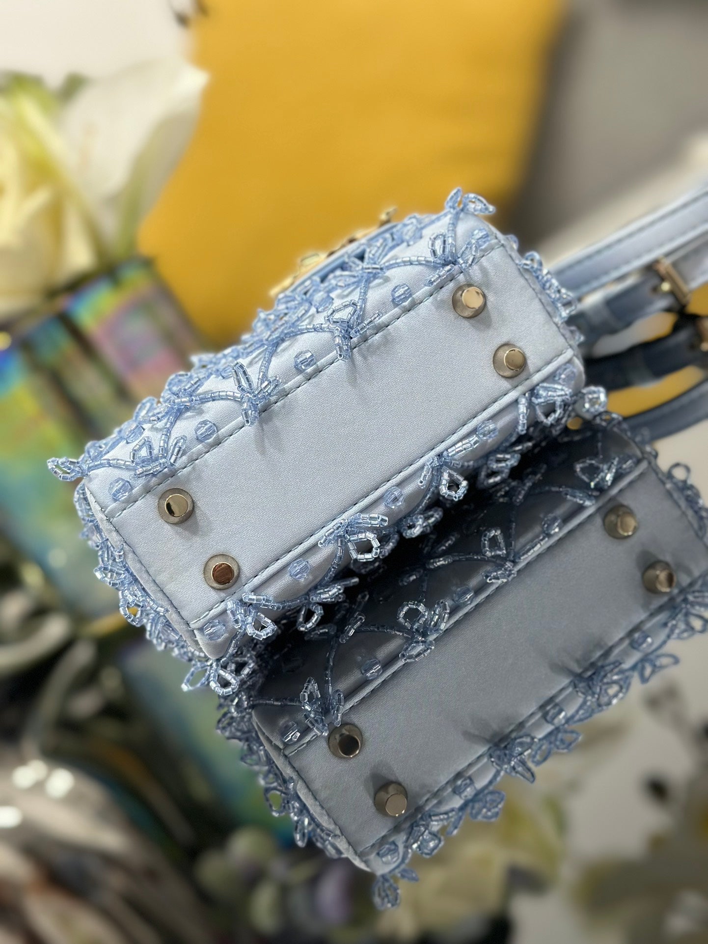Dior 2026 Embroidered Beaded Bag 12cm Satin Leather 148685