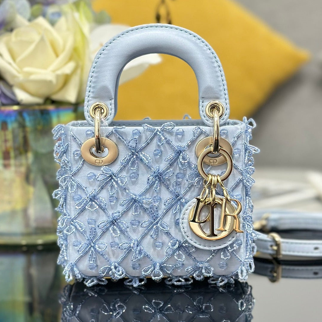 Dior 2026 Embroidered Beaded Bag 12cm Satin Leather 148685