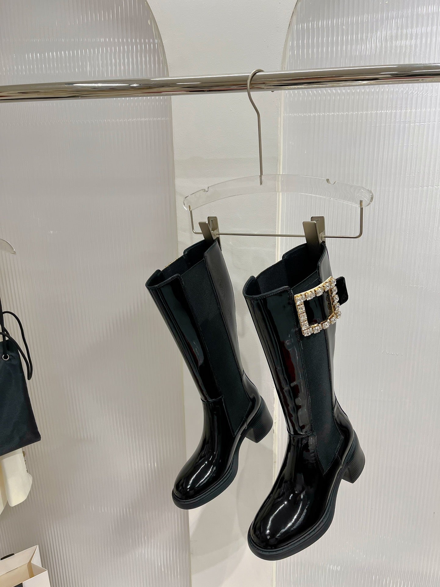 Viv Diamond High Boots Black Cowhide Patent Leather 365205