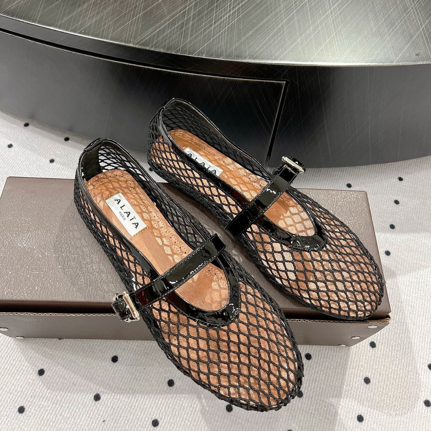 alaia ballet flat fishnet lambskin