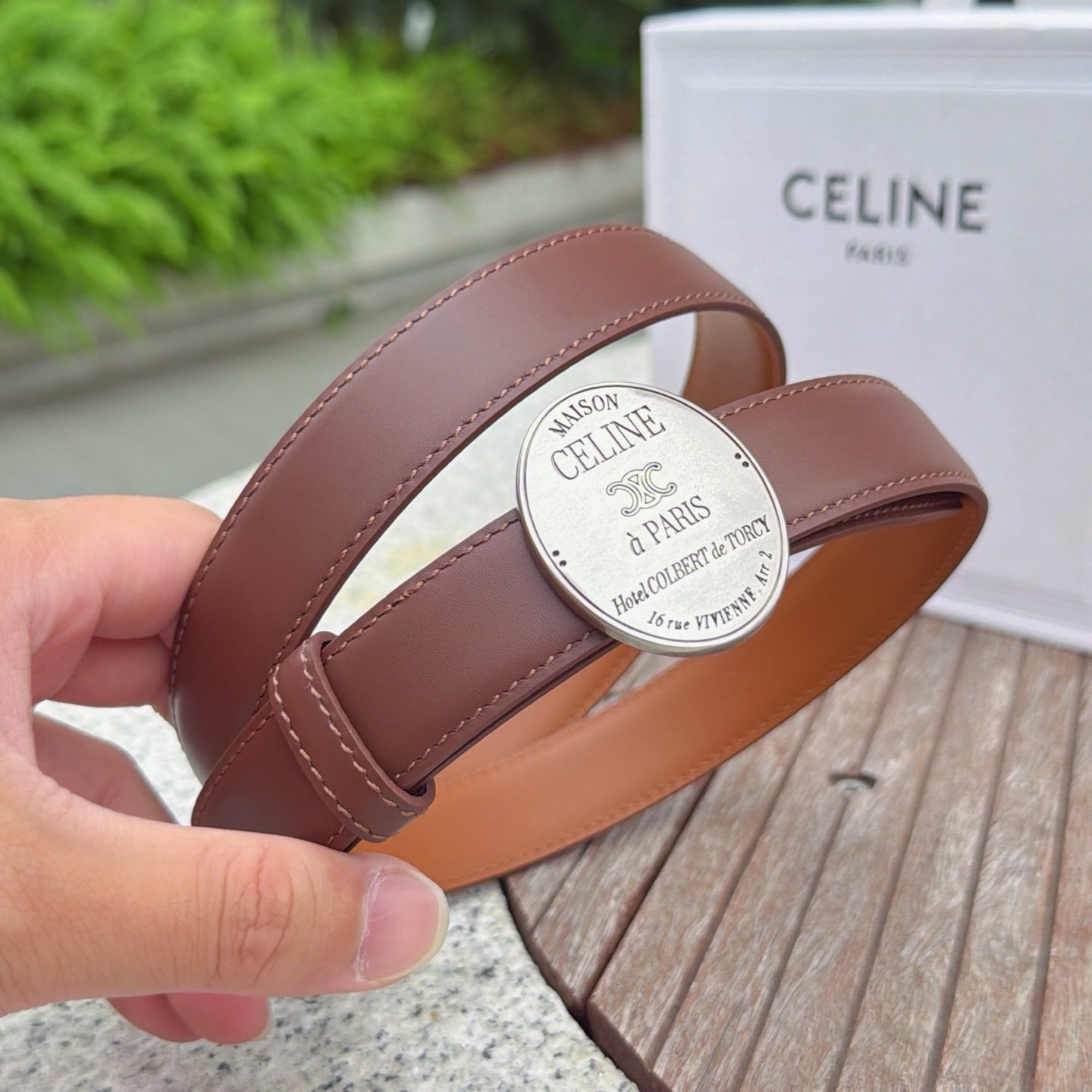 Celine 2026 Double-sided Belt 2.5cm Cowhide Gold Silver Buckle