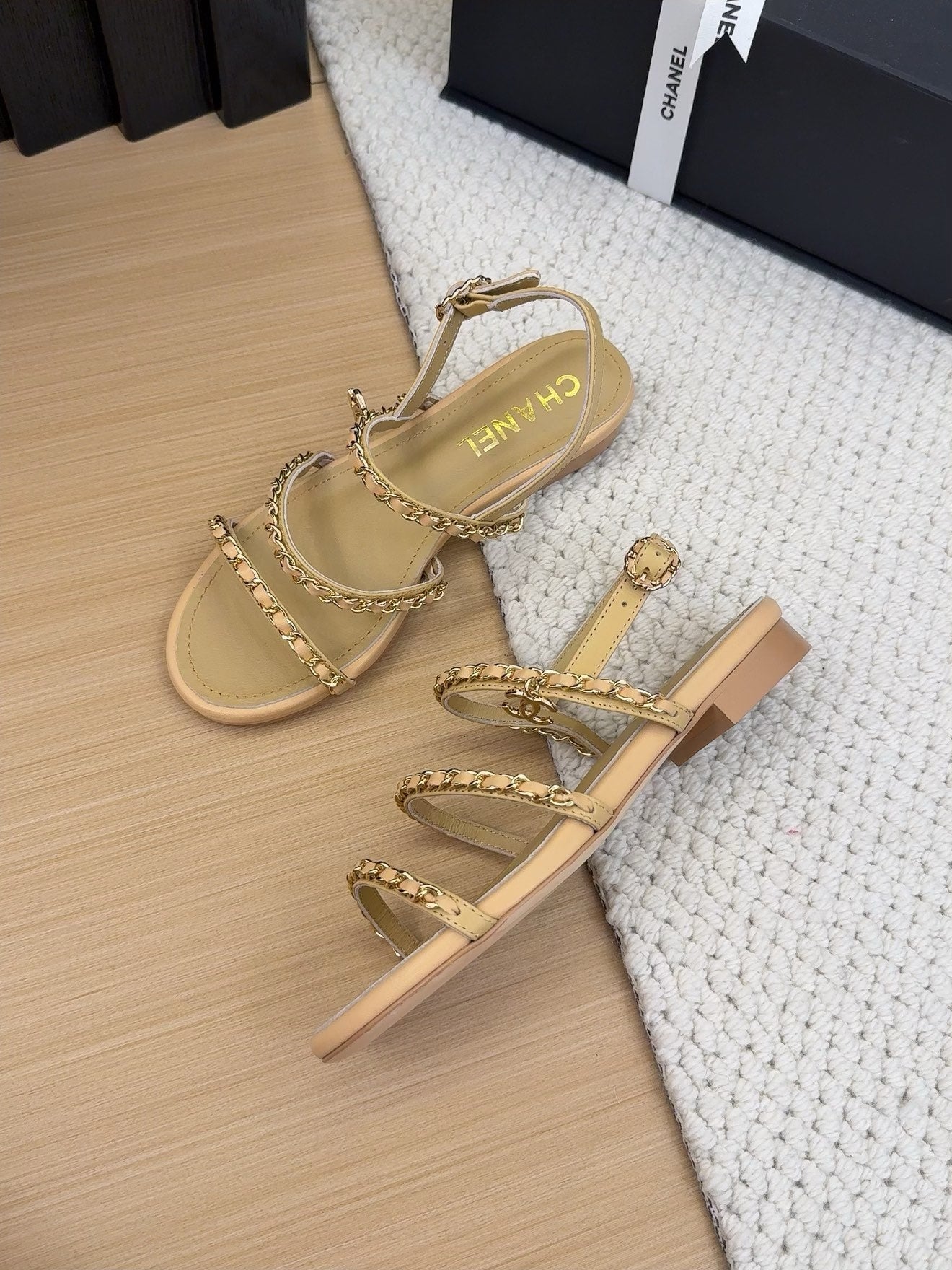 CC 25S Sandal Three Leather Strap Beige Calfskin