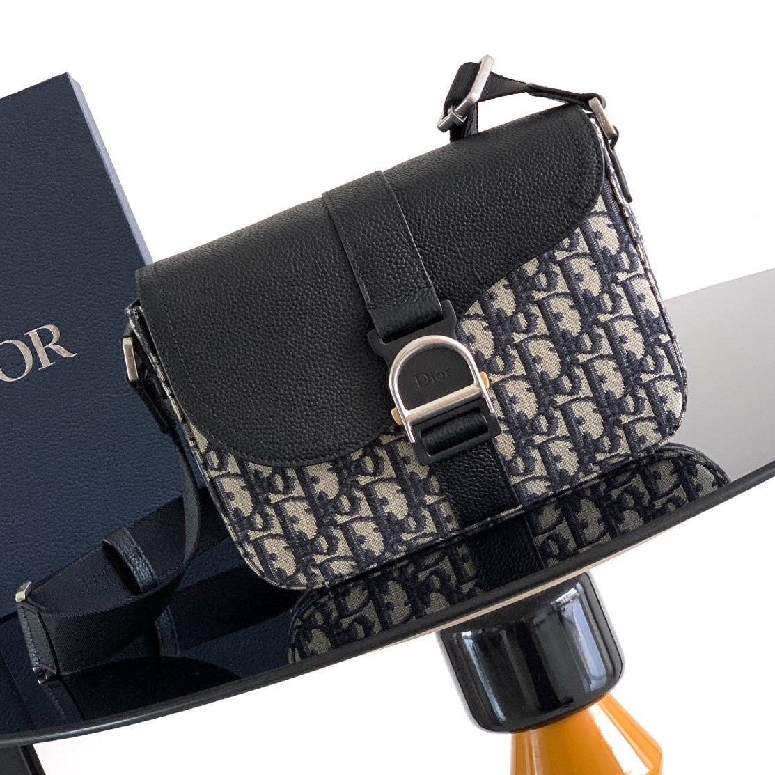 Dior 2026 Heritage Saddle Flap Messenger Bag 23cm Fabric Leather