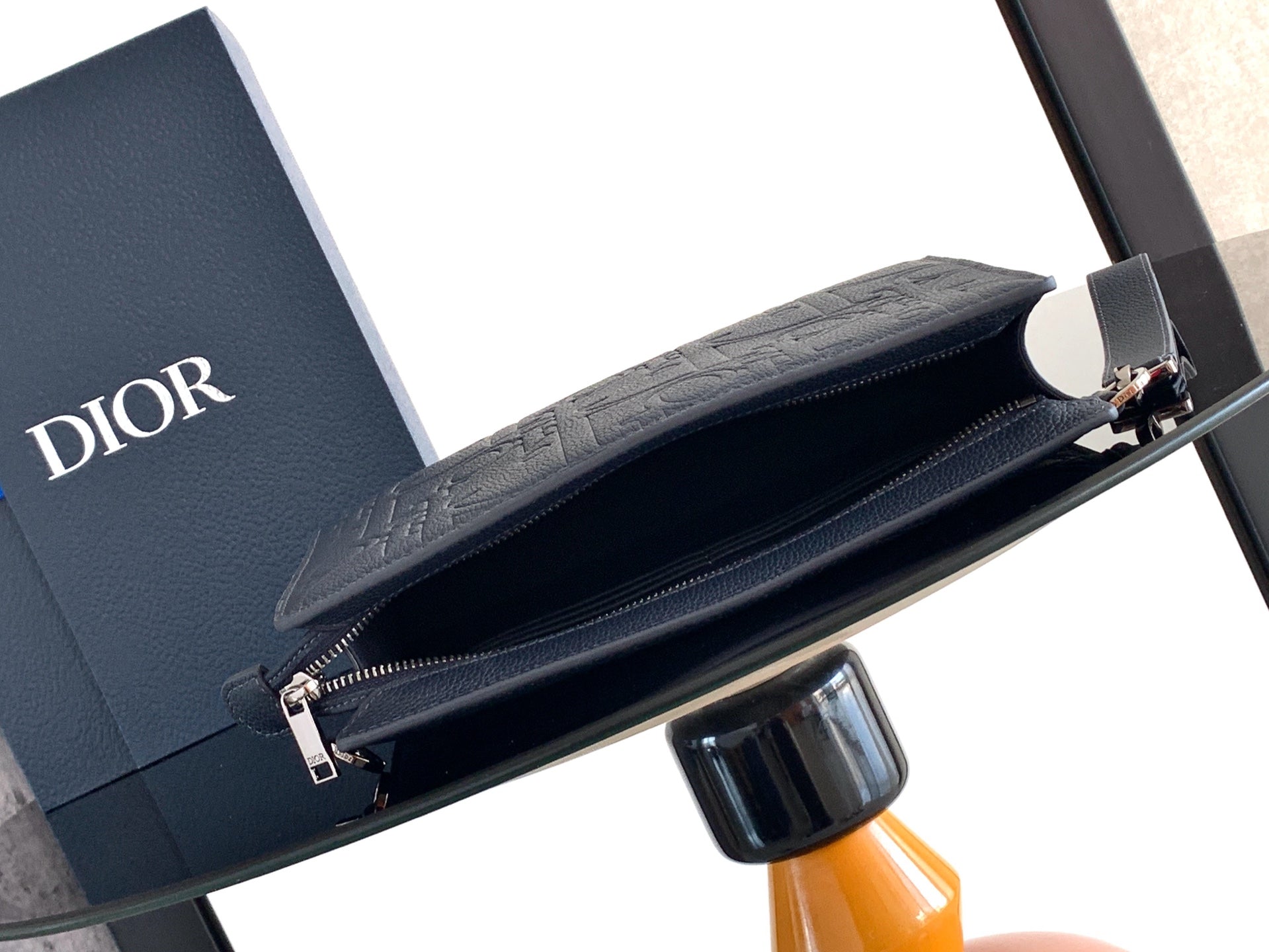 Dior 2026 A5 Triangle Pouch 27cm Navy Grained Calfskin 355418