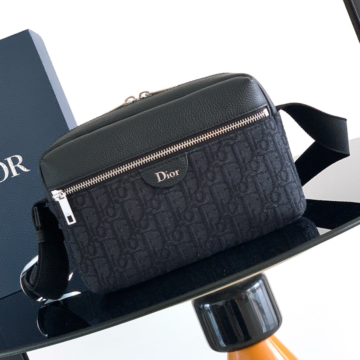 Dior 2026 Rider Zip-Up Messenger Bag 23cm Fabric And Grained Leather