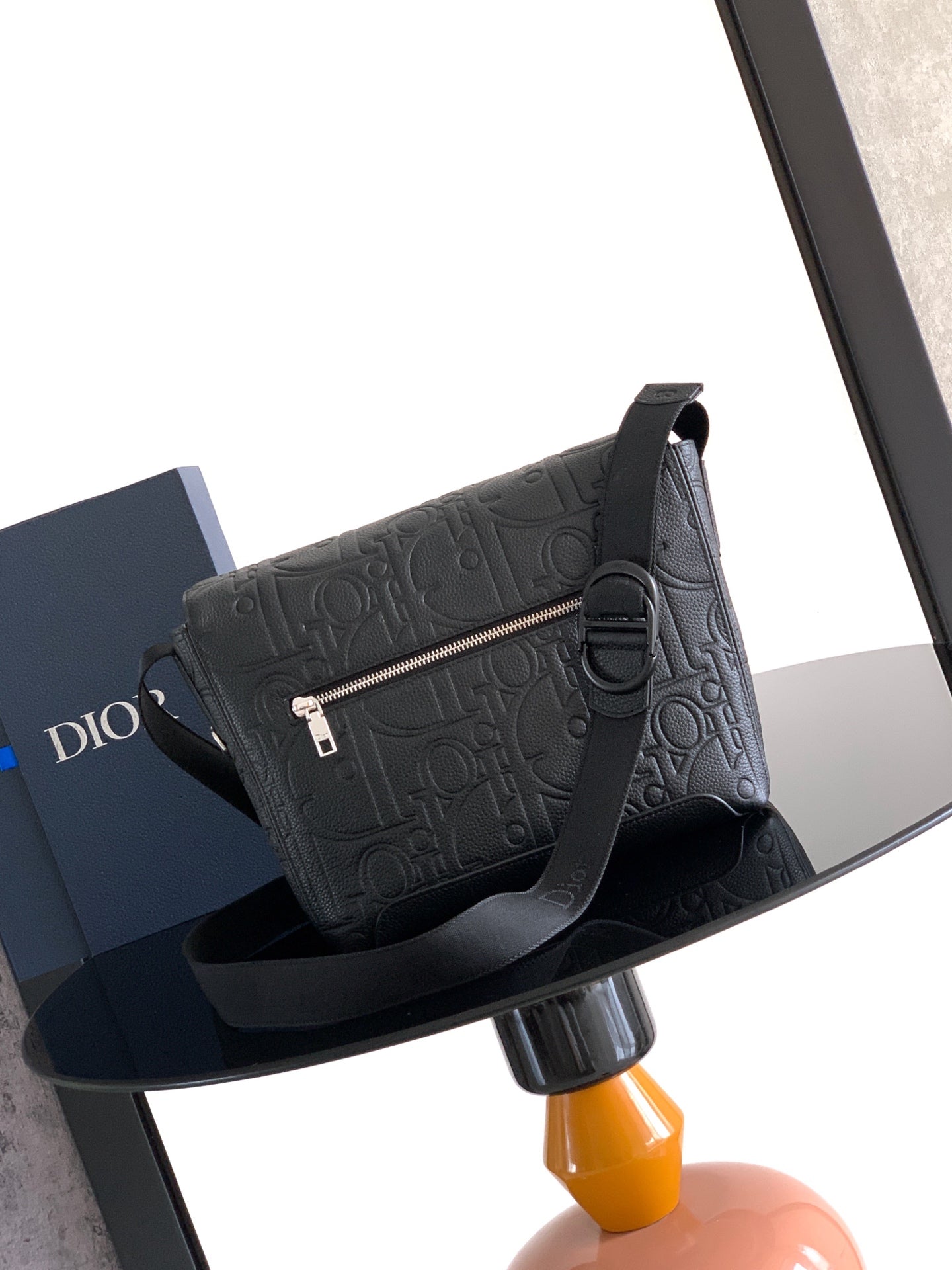 Dior 2026 Jett Flap Messenger Bag 25cm Black Grained Calfskin