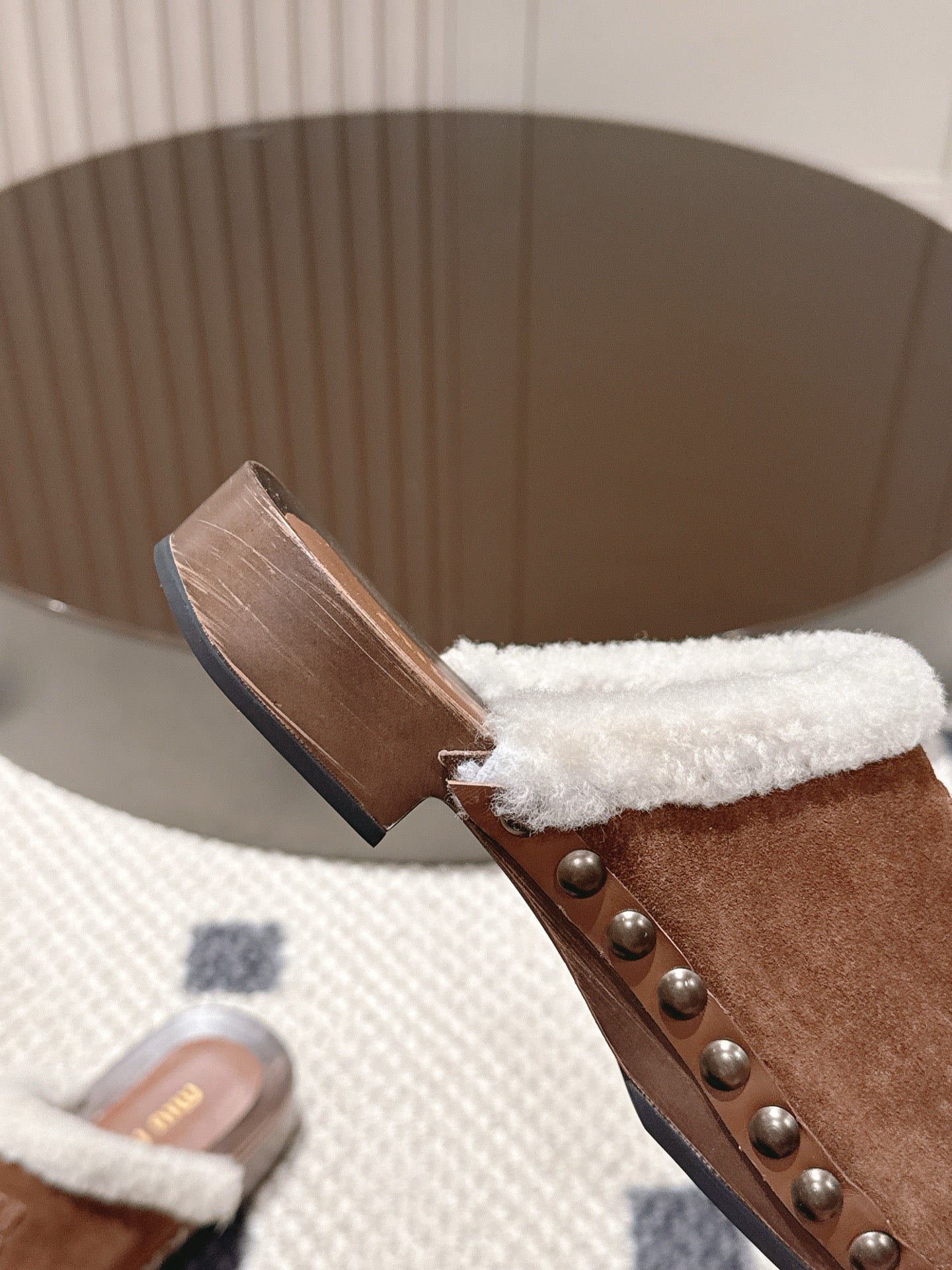 Miumiu 25 Shearling-trimmed Slipper Brown Suede Wool 547576
