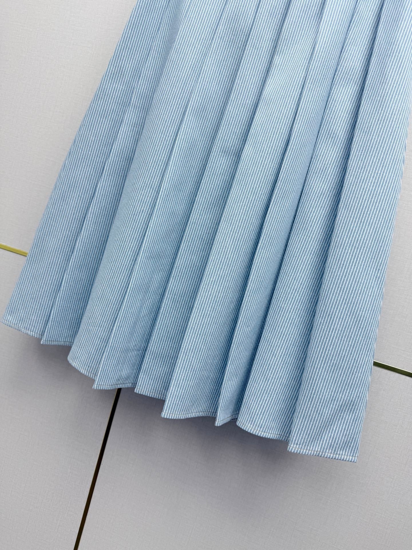 Miumiu 2026 Pleated Midi Skirt Blue Cotton 351548
