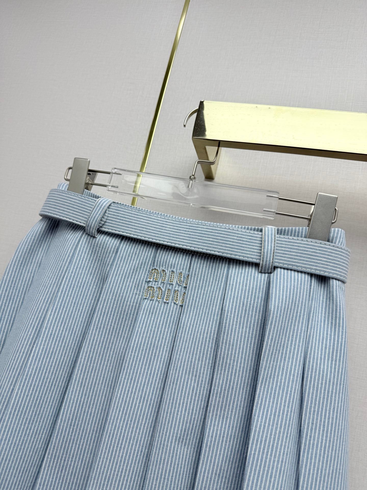Miumiu 2026 Pleated Midi Skirt Blue Cotton 351548