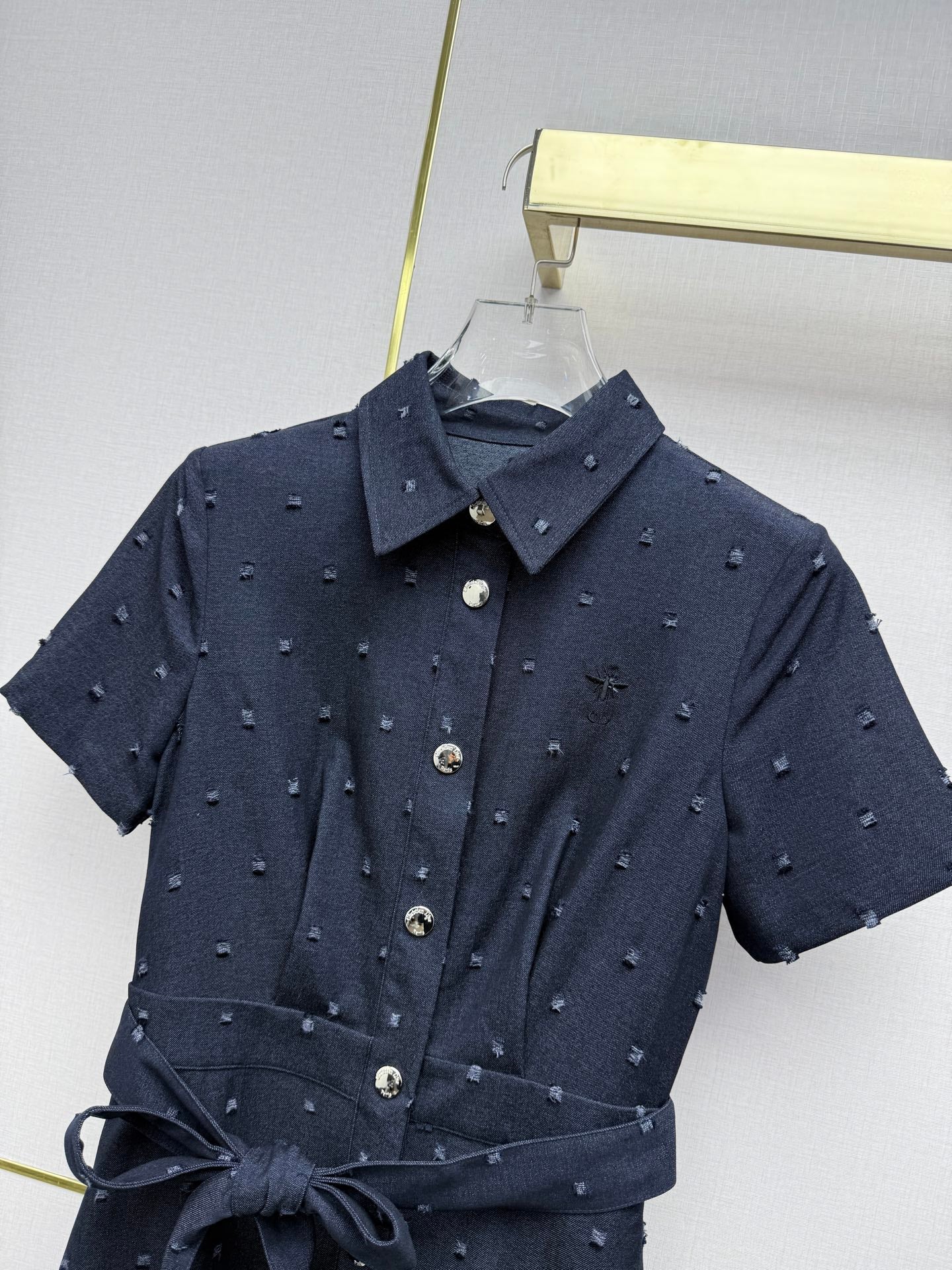 Dior 2026 Midi Shirt Dress With Belt Dark Blue Cotton 380412