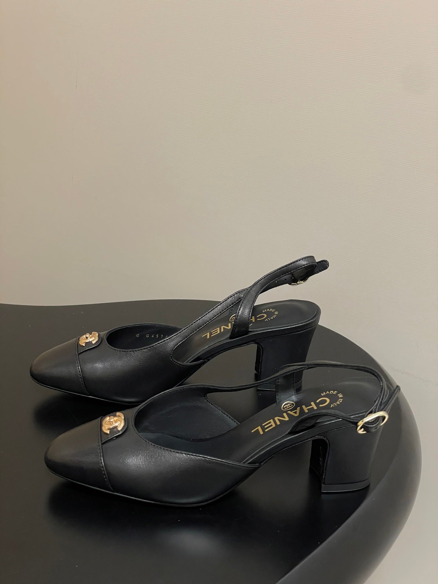 Chanel 25 Slingback 50mm Black Lambskin 473218