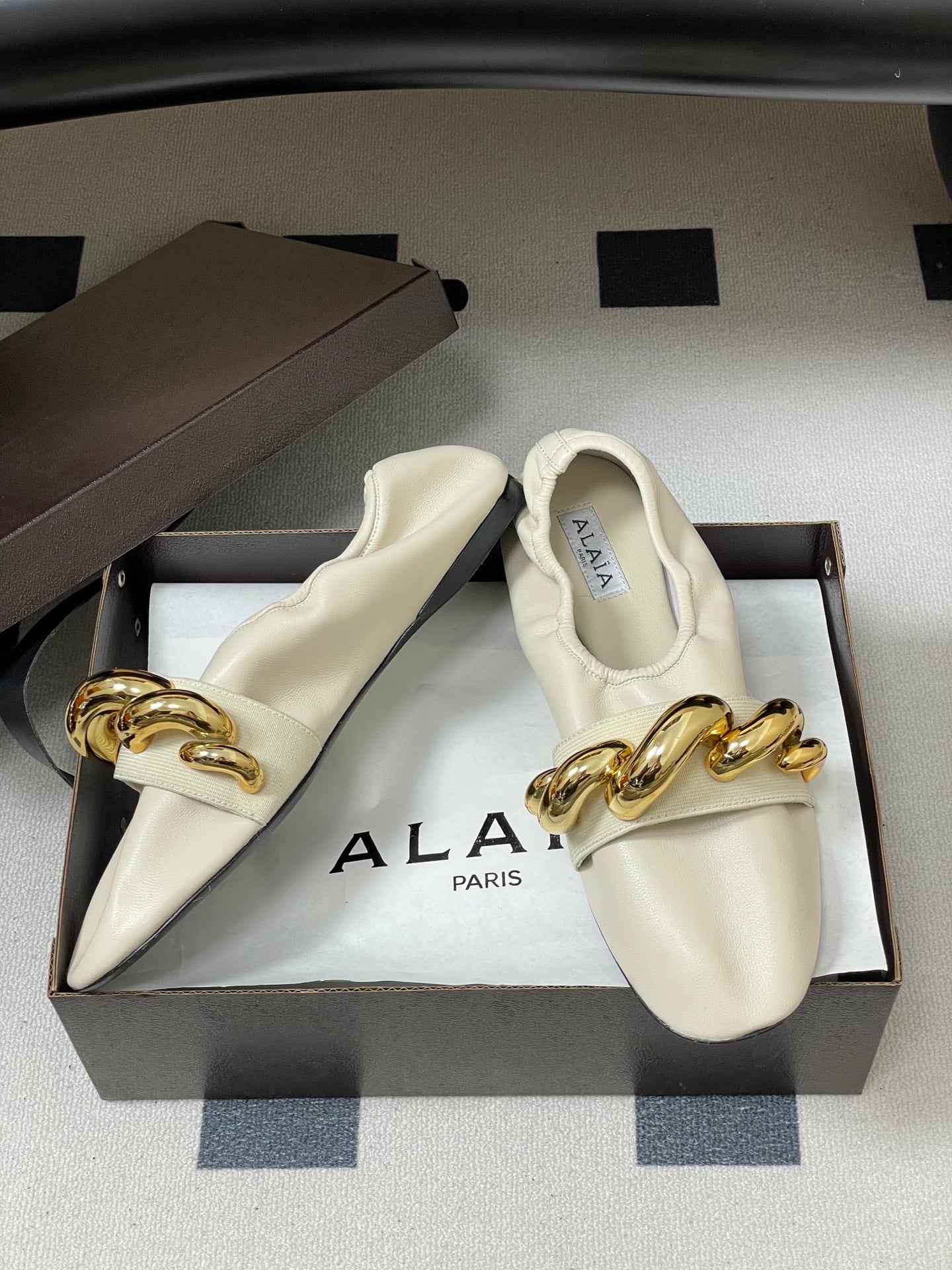 Alaia 2026 Ballet Flats Gold Jewel Lambskin 777389