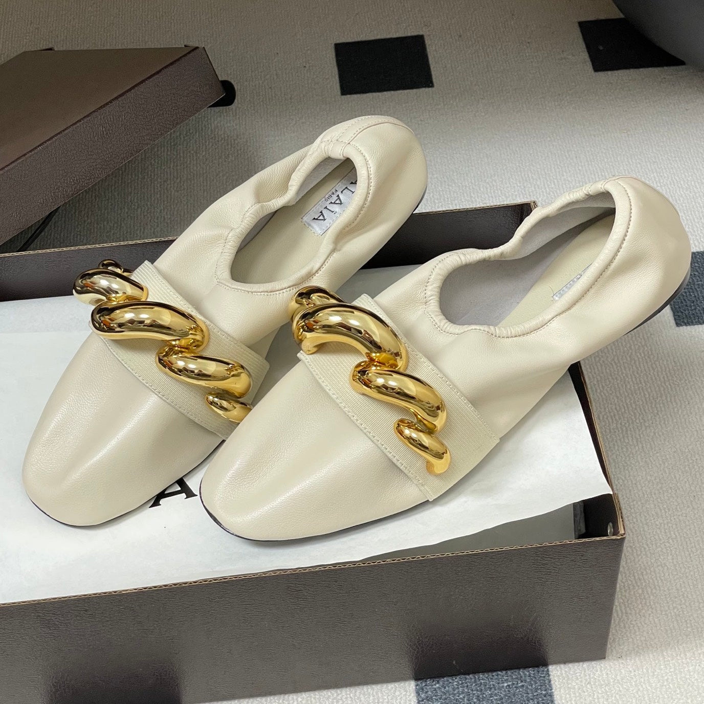 Alaia 2026 Ballet Flats Gold Jewel Lambskin 777389