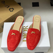 CD 26 Bow Mules Red Beige Suede Cowhide 632591