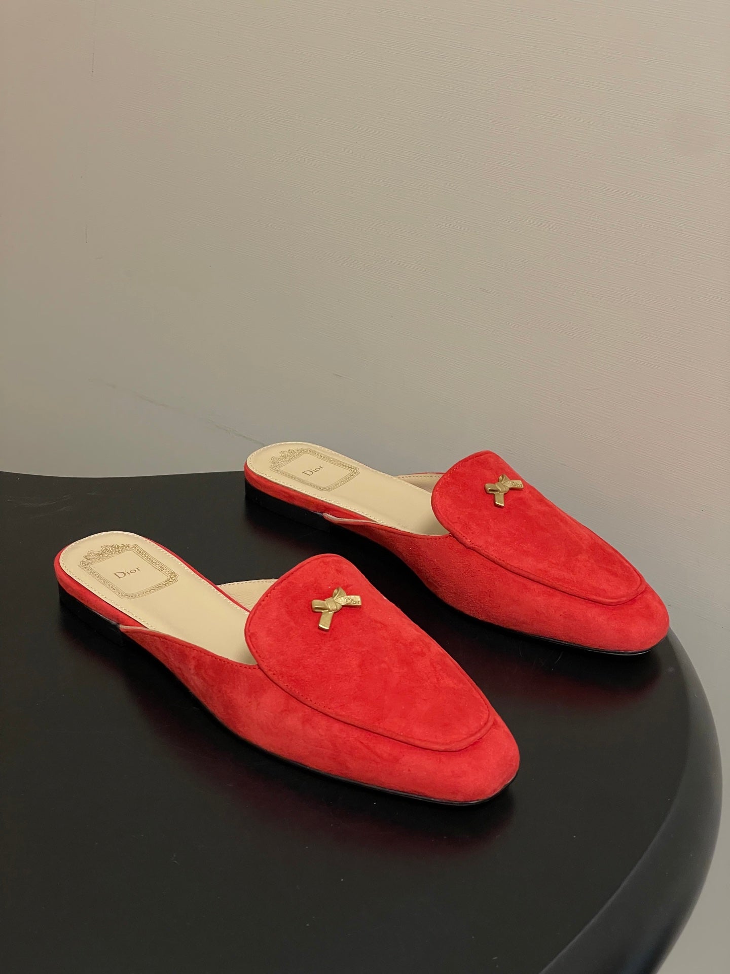 CD 26 Bow Mules Red Beige Suede Cowhide 632591