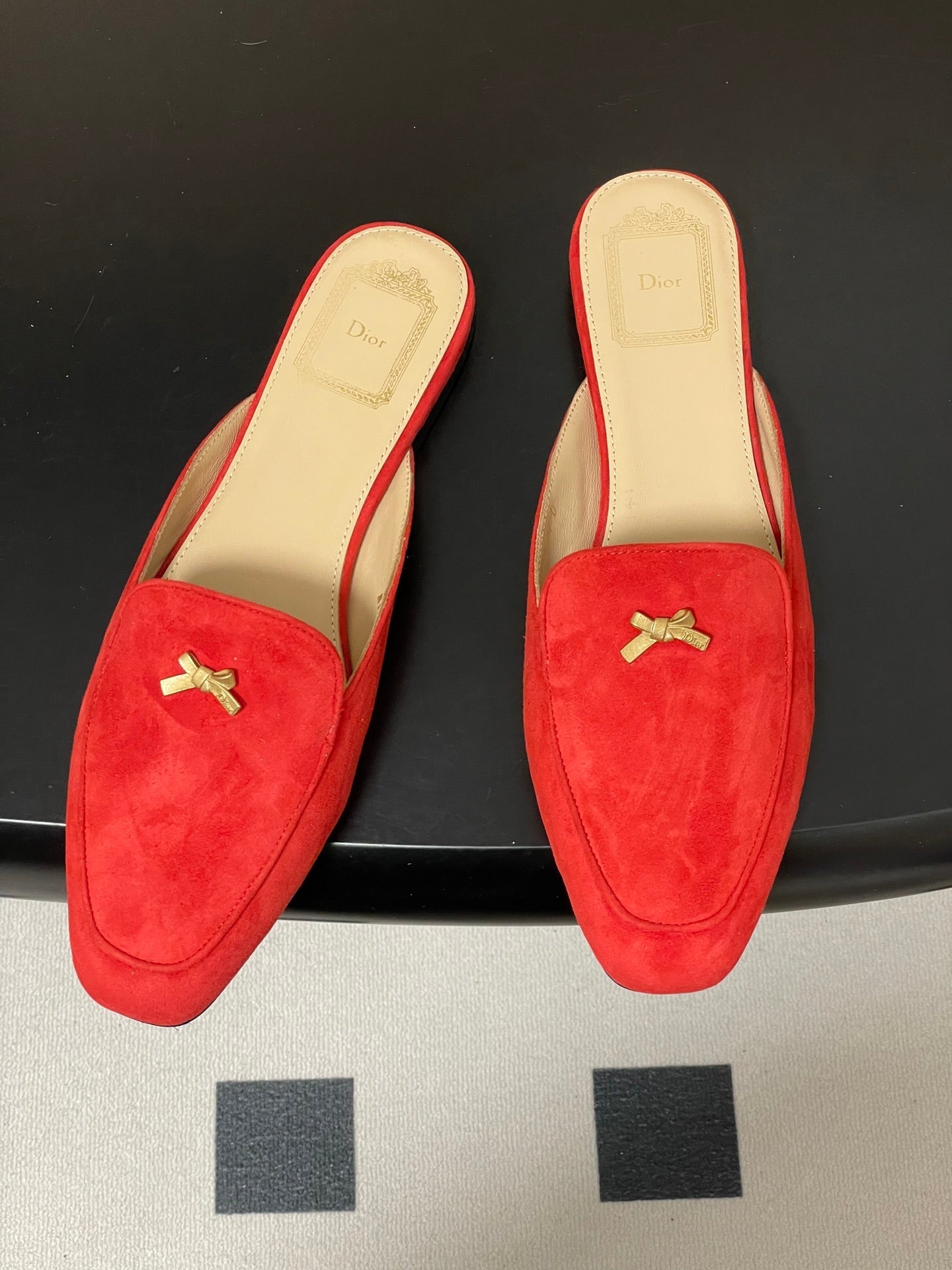CD 26 Bow Mules Red Beige Suede Cowhide 632591