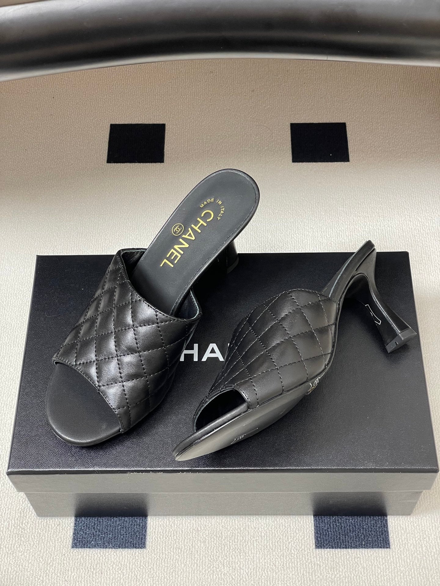 Chanel 2026  Peep-Toe High-Heeled Sandals Leather Sheepskin 834720
