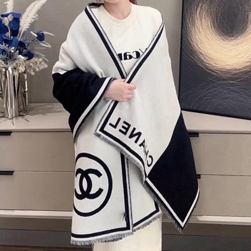 CC Scarf 190 CM In White Mix Black Cashmere And Wool 401998