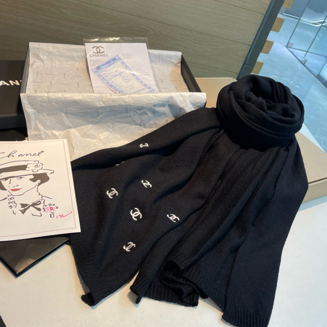 CC Scarf 195 CM In Black White Cashmere 418285