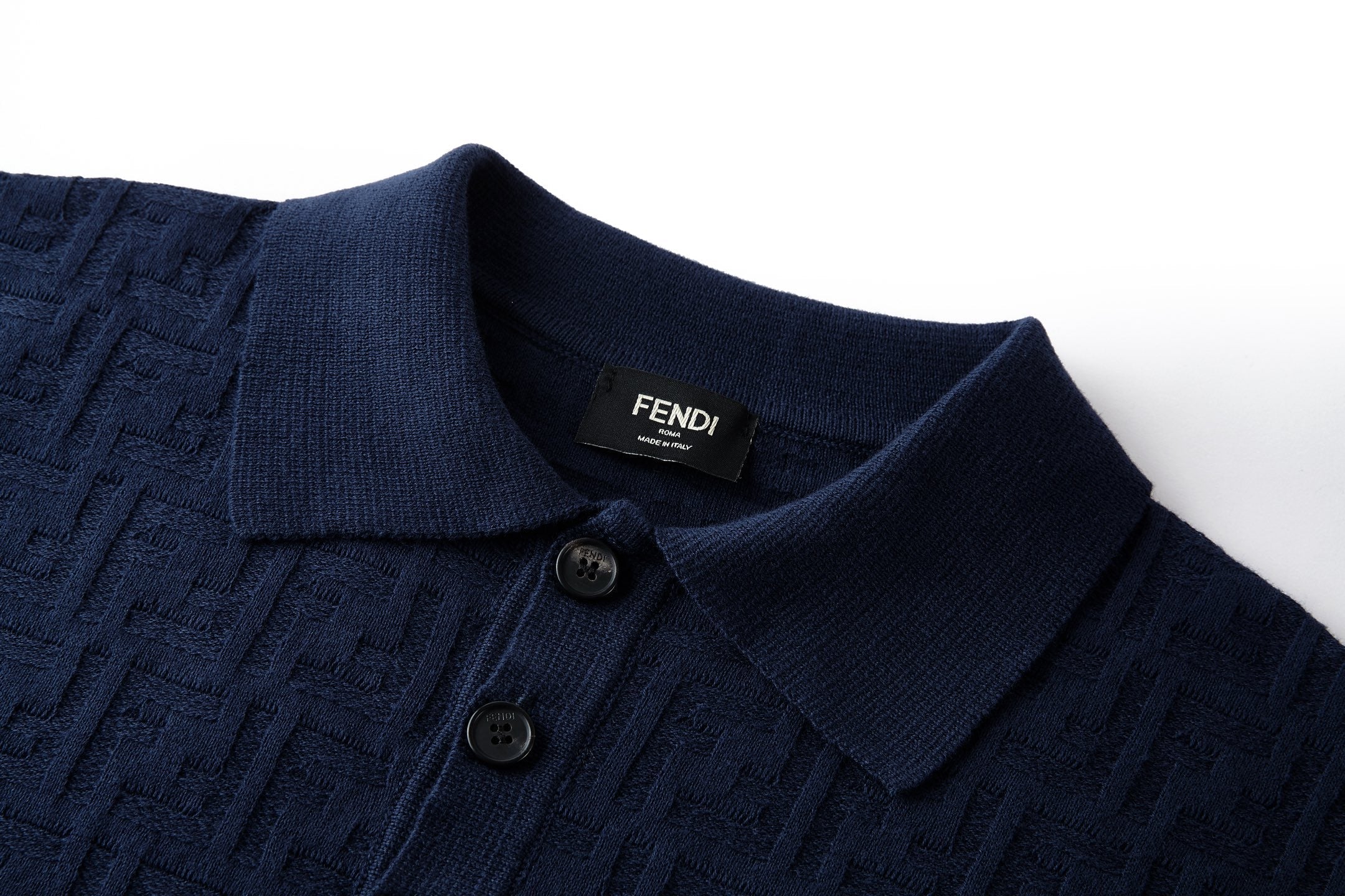 Fendi 2026 Men's Double F Polo Shirt Navy Blue Knitted Cotton 824166