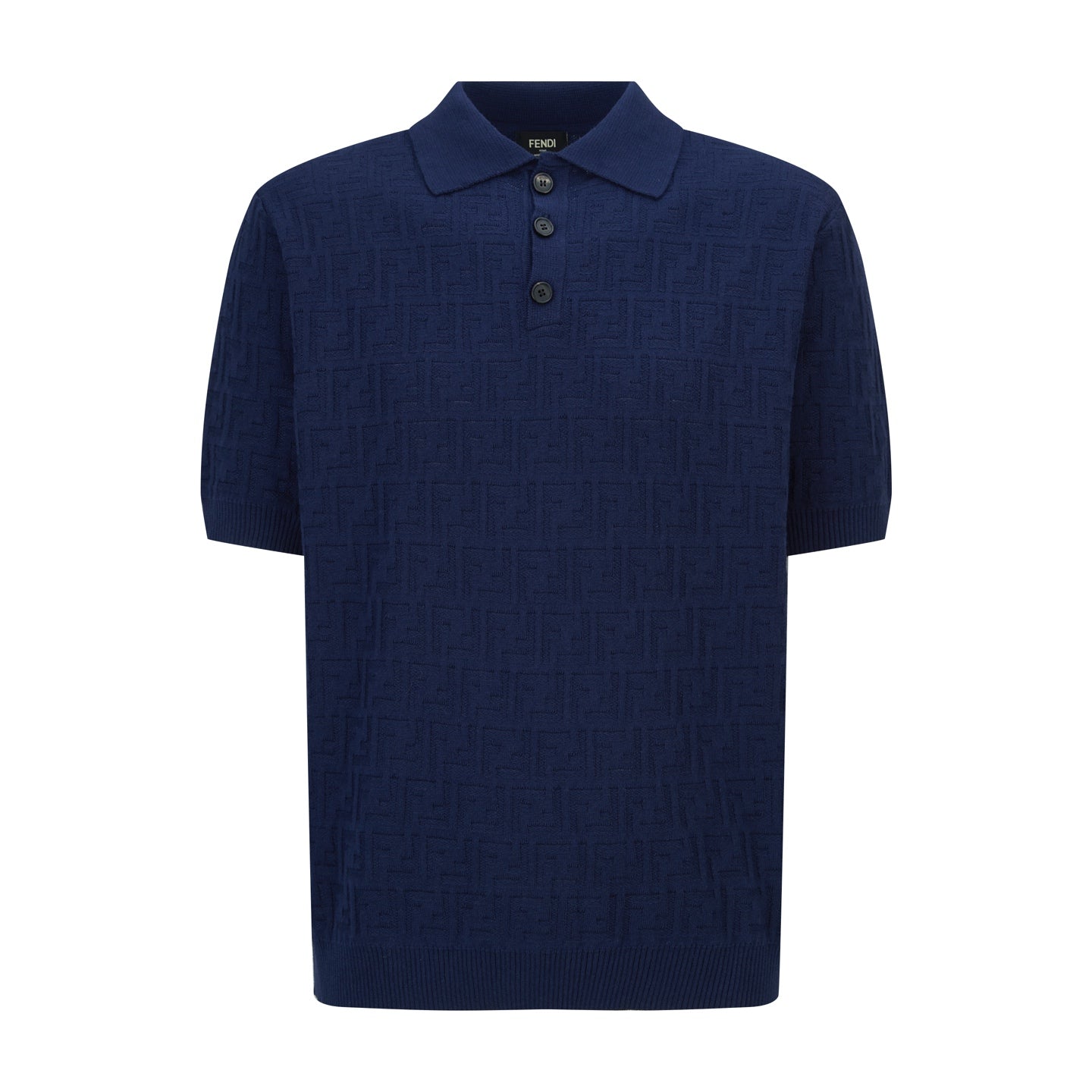 Fendi 2026 Men's Double F Polo Shirt Navy Blue Knitted Cotton 824166