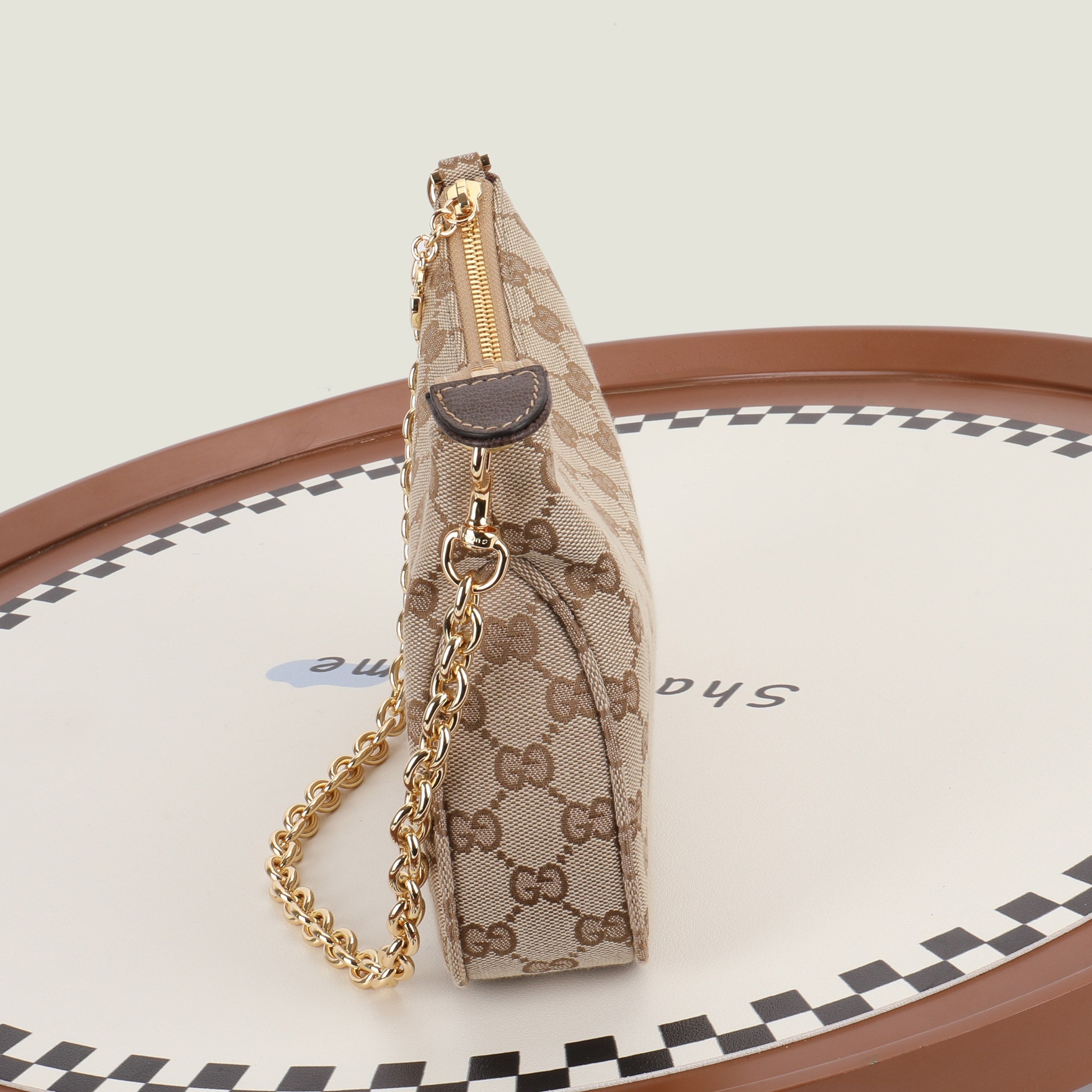 Gucci 2026 Lady Lunetta Chain Shoulder Bag Brown Canvas Leather