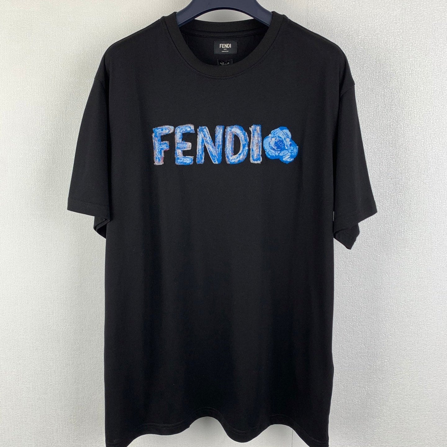 Fendi 2026 Men's Short-Sleeve T-Shirt Black Blue Cotton 735330