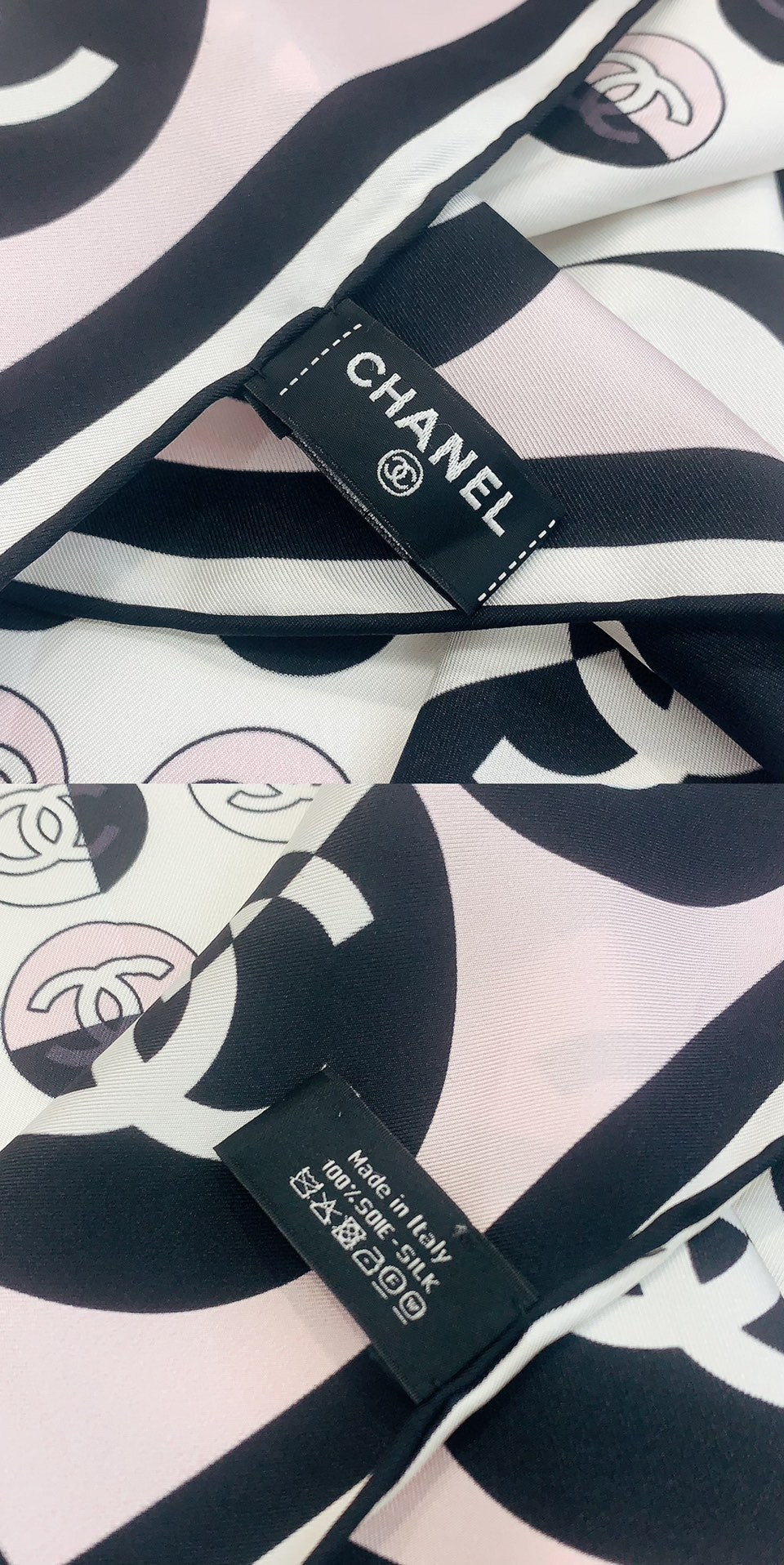 CC Square Scarf 90 CM In Light Pink Mix White Black Silk Twill 288717