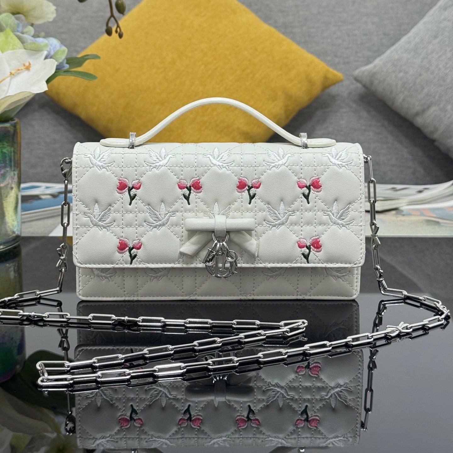 Dior 2026 Dioramour My Dior Bag 21cm White Lambskin 158285