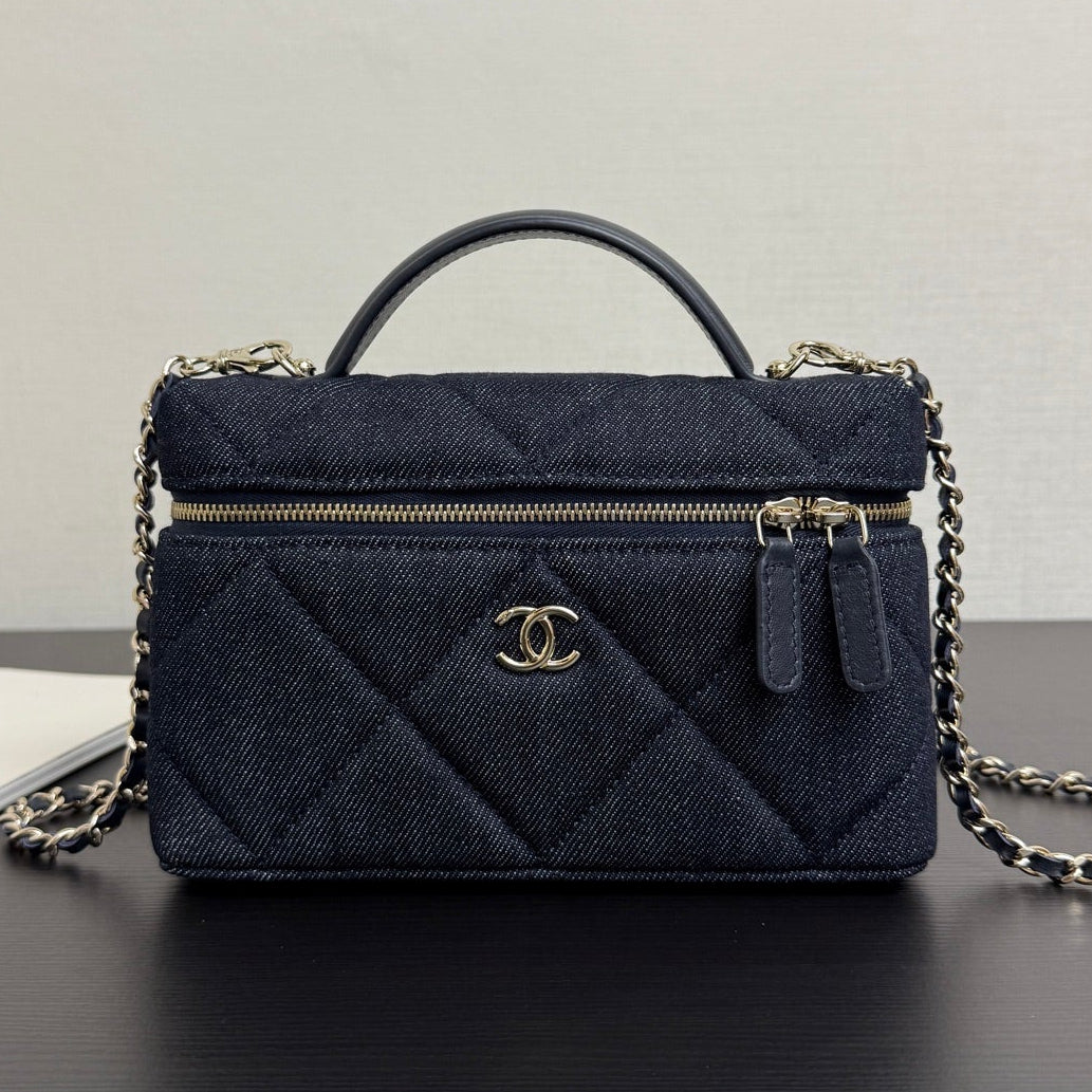 Chanel 2026 Vanity Case 19cm Blue Denim Leather