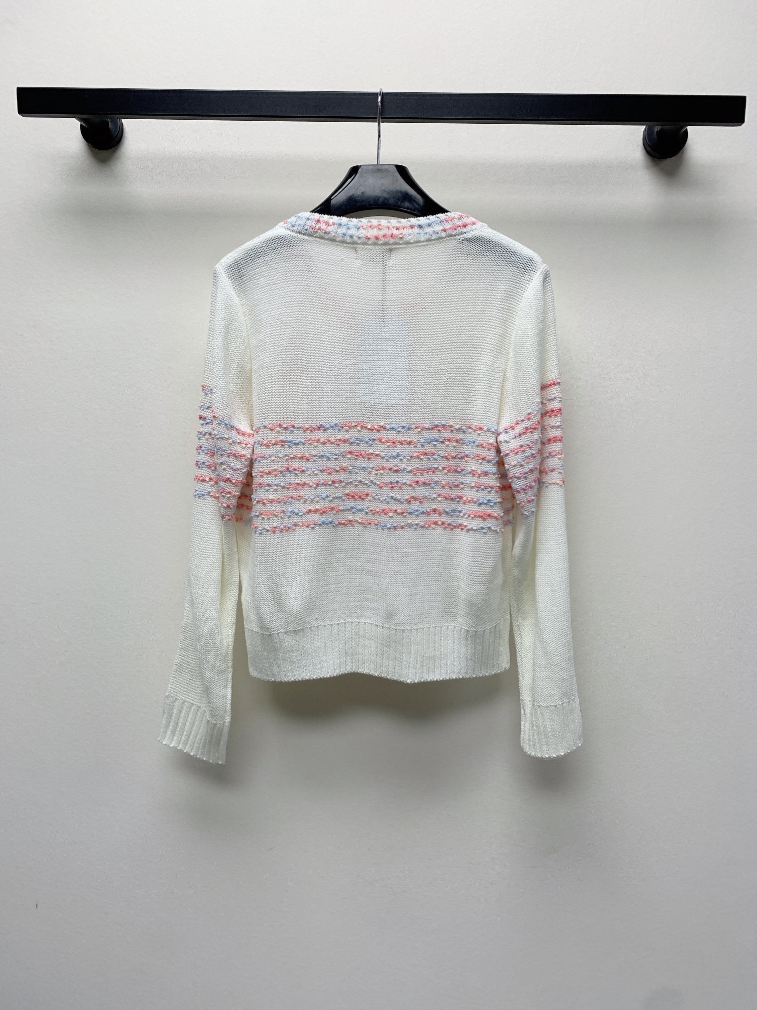 Celine 25 Striped Cardigan White Wool Polyester 281502