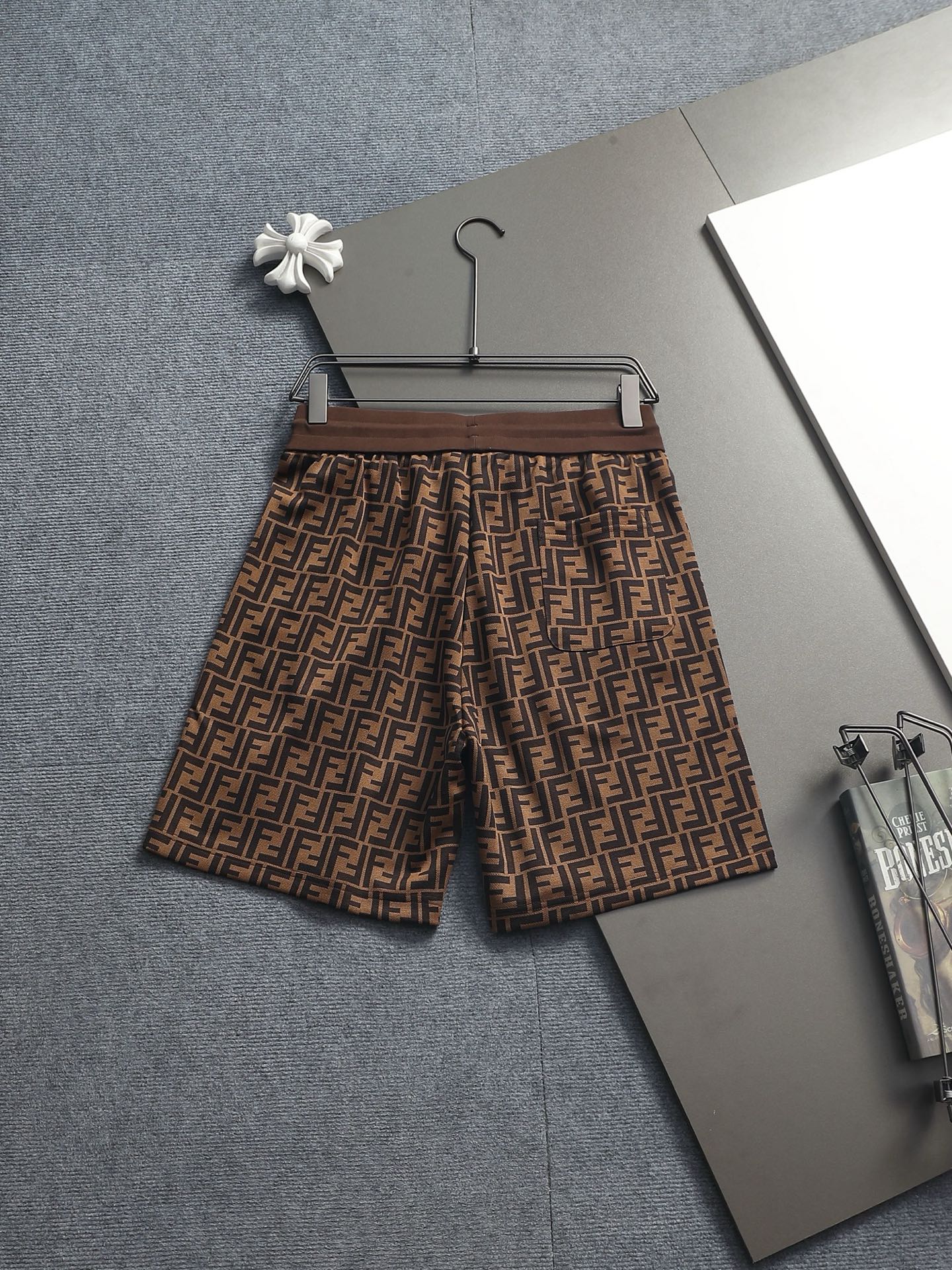 Fendi 2026 Men's Shorts Black Brown Monogram Cotton Blend 829767