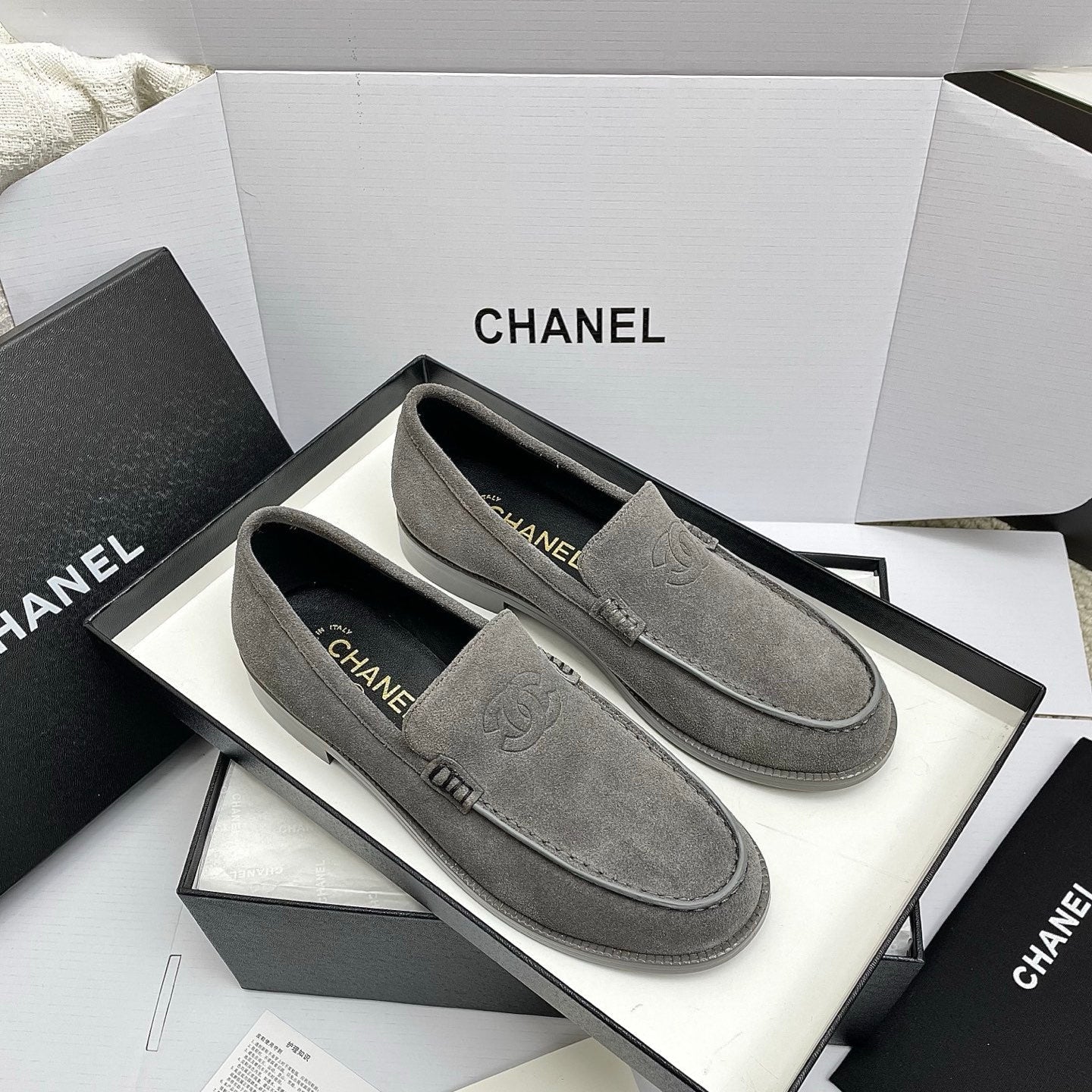 CC 26s Double C Loafers Gray Suede 645305