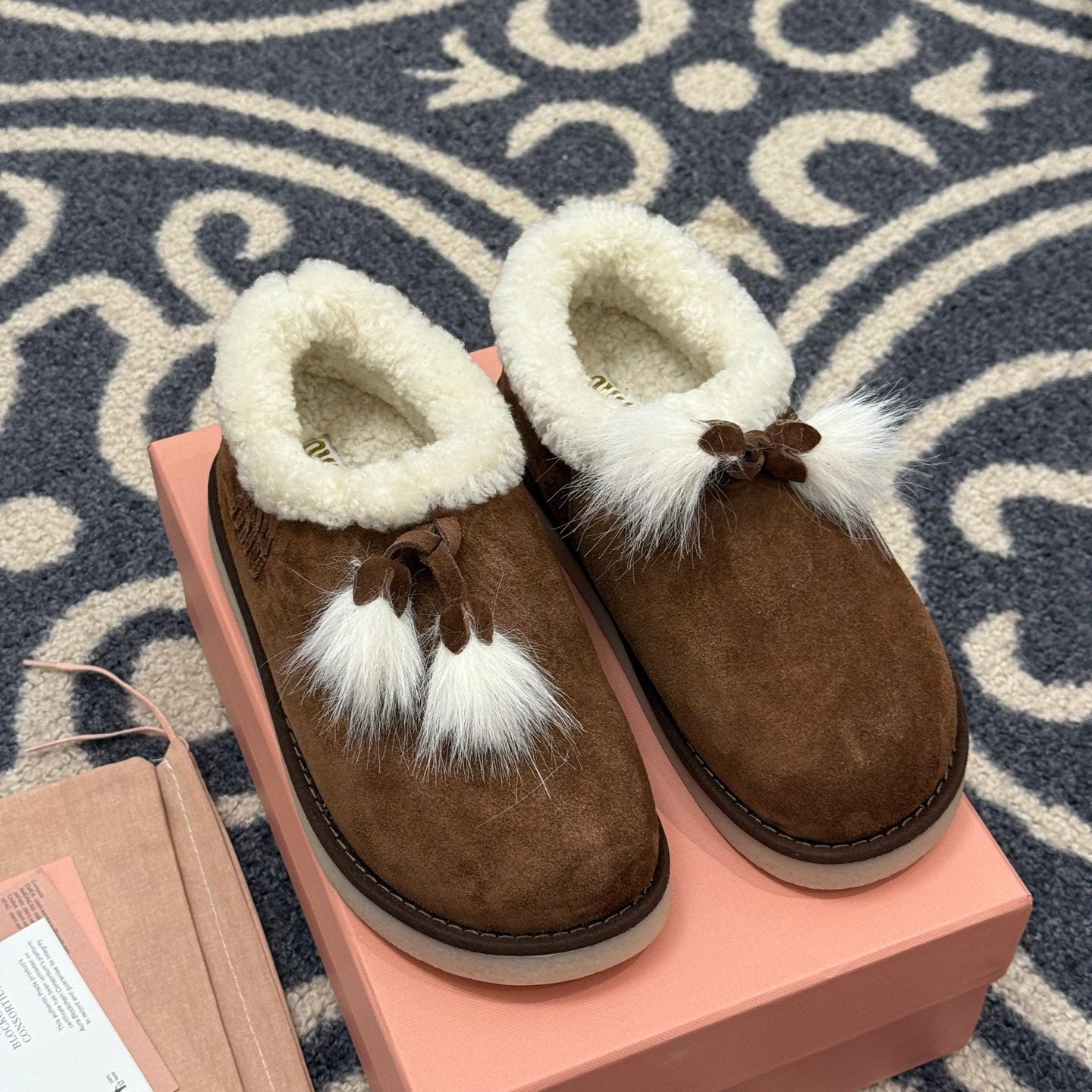 MiuMiu snow boots dark brown suede wool 521937