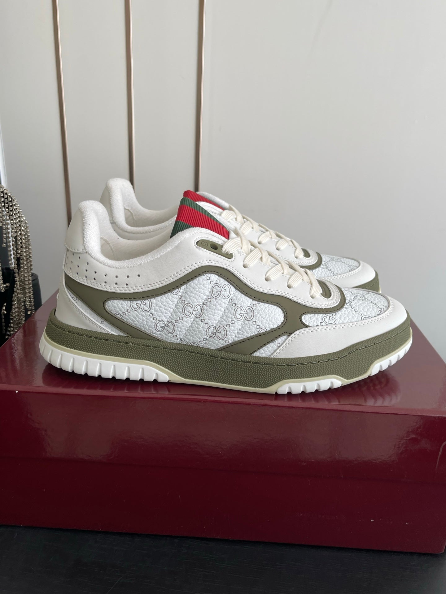 GG 26 Couple Sneakers White Olive Green Cowhide 631677