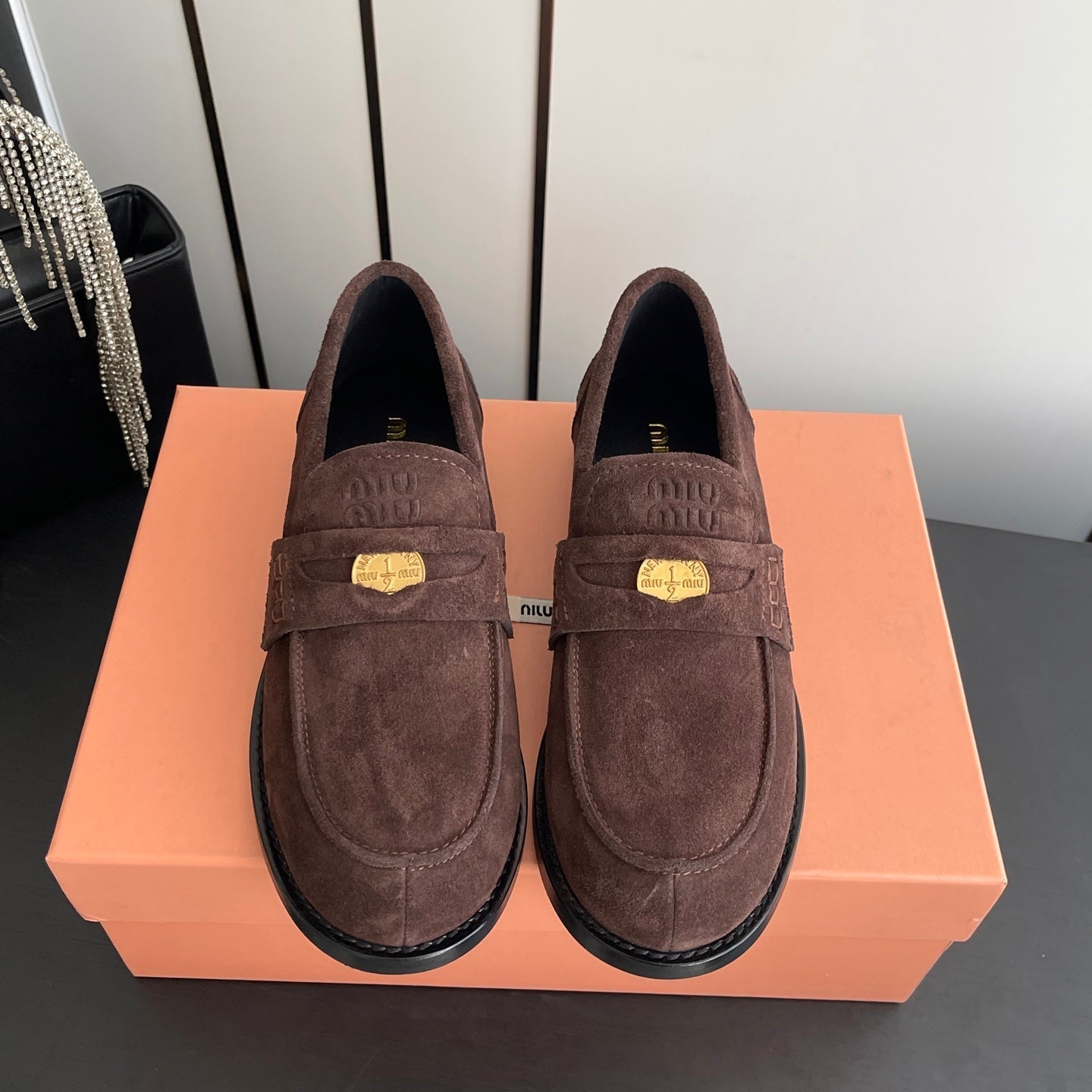 MIU 26 Casual Loafers Dark Brown Suede 631624