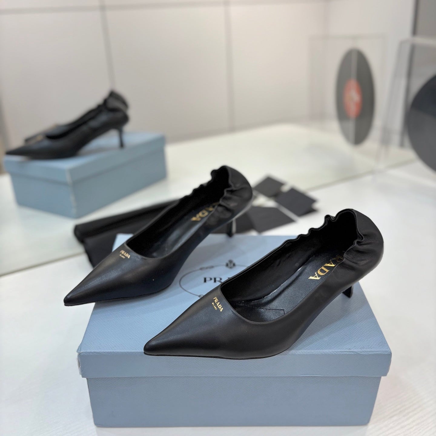 PRA 26S Pointed Toe High Heels 55 Black Cowhide 627130
