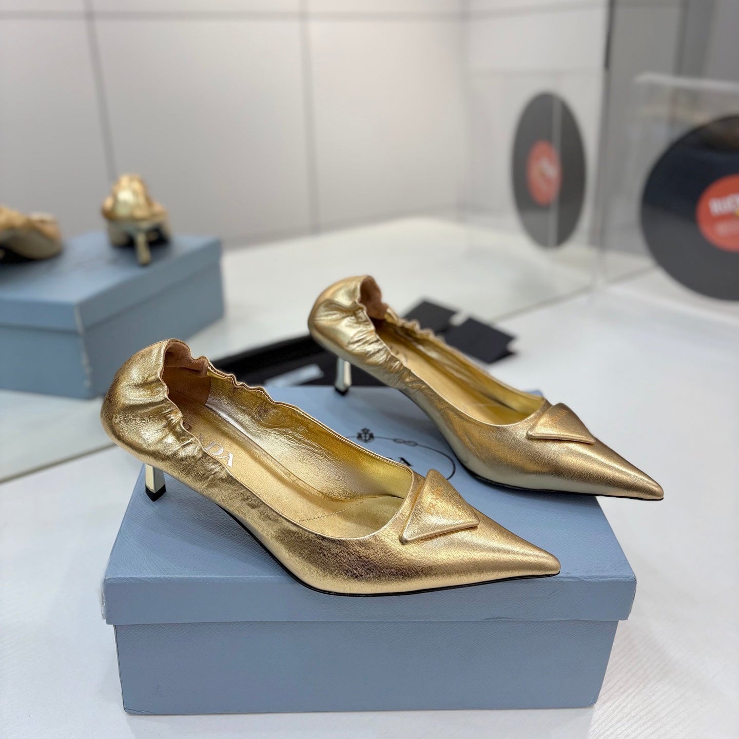 PRA 26S Pointed Toe High Heels 55 Metallic Gold Cowhide 627131