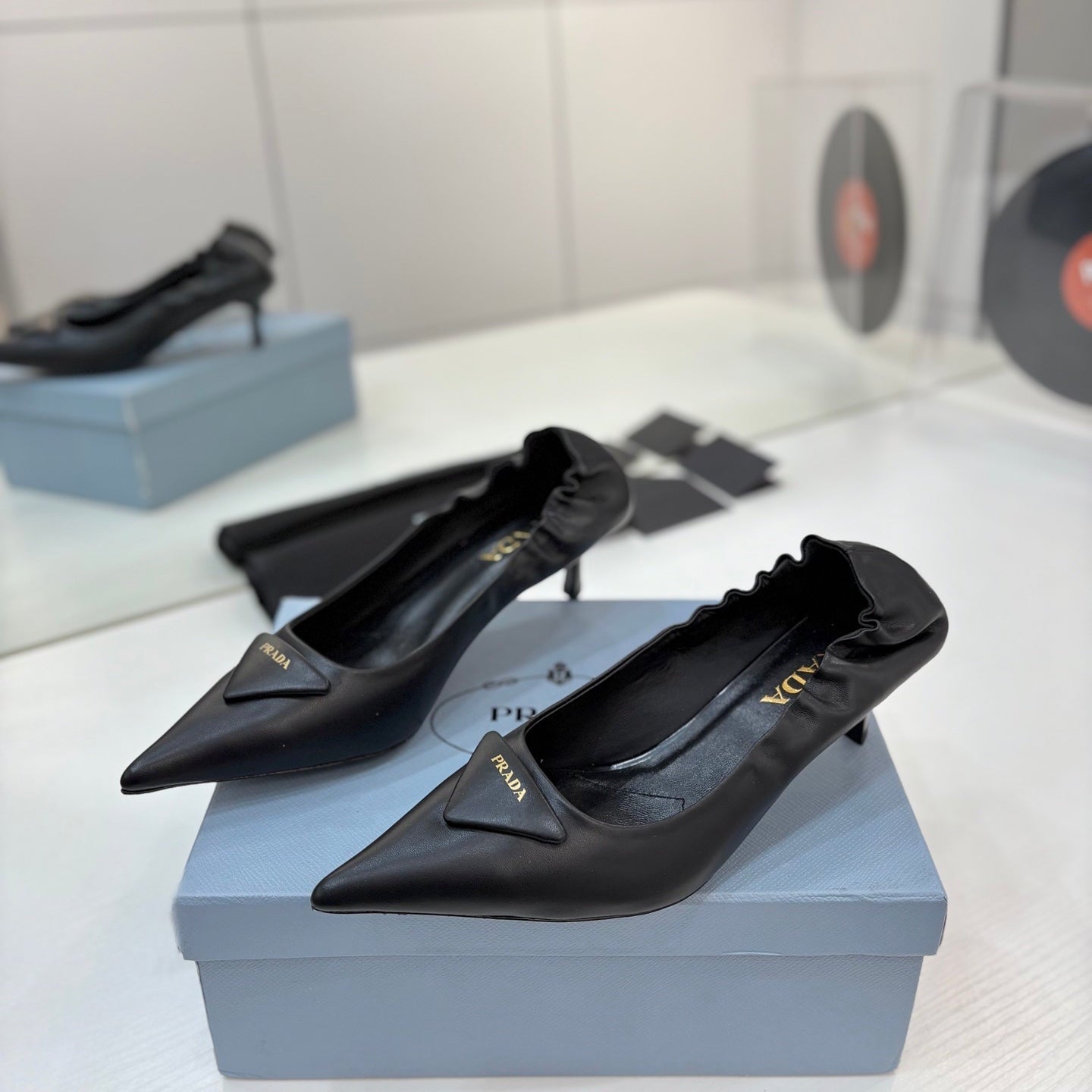 PRA 26S Pointed Toe High Heels 55 Black Cowhide 627135